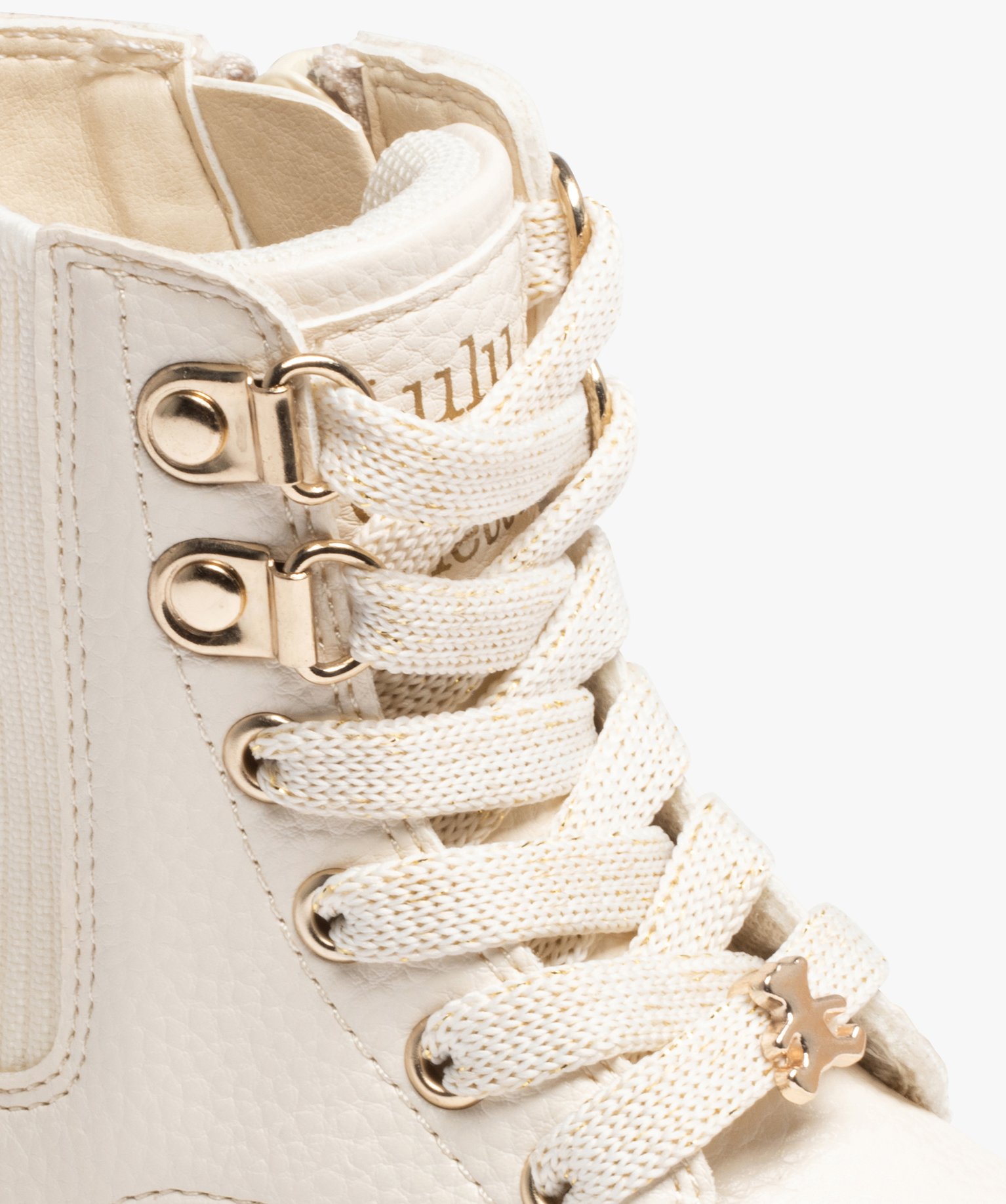 Boots fille unies à lacets irisés et col chaussette - Lulu... beige | GEMO