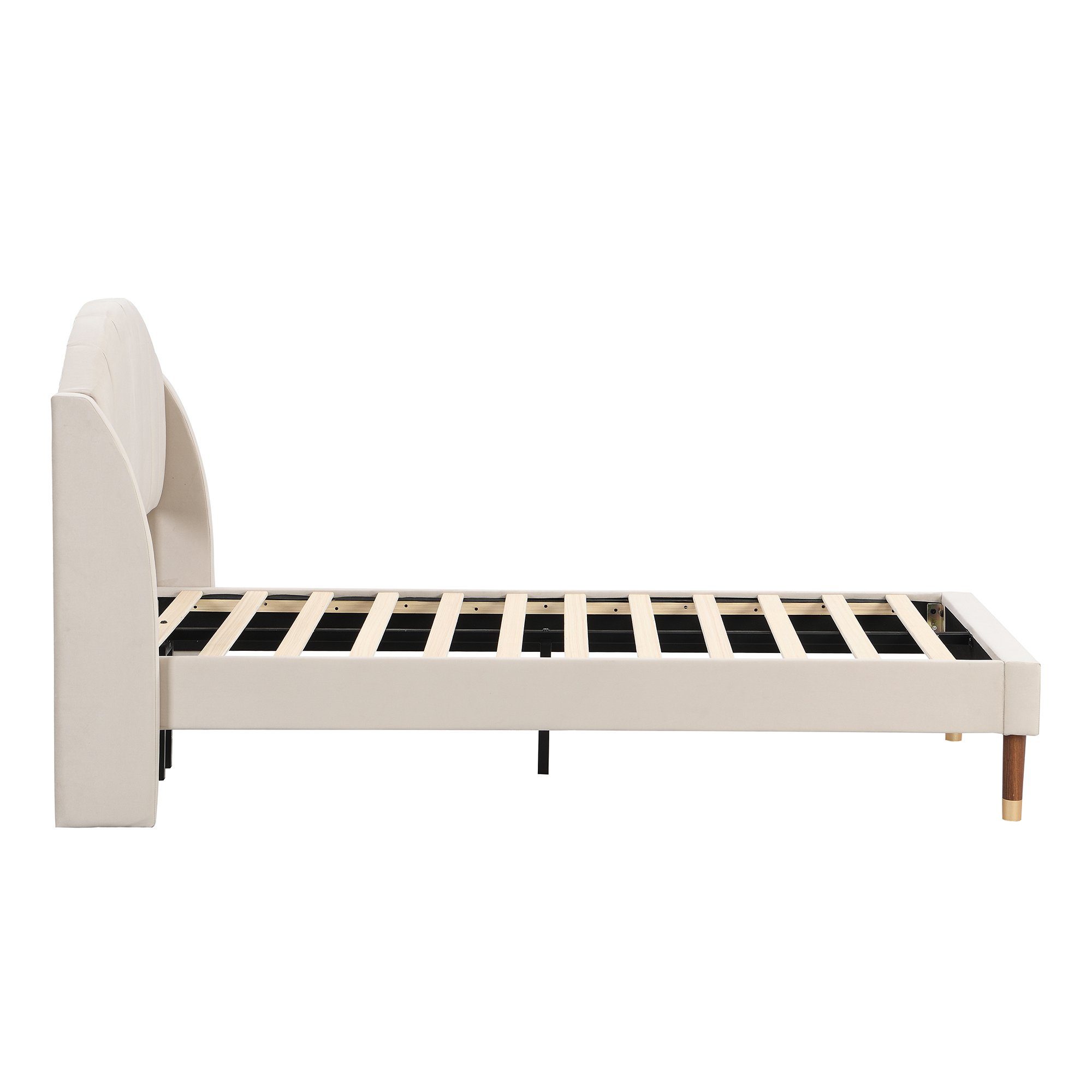 Flieks Polsterbett, Einzelbett Massivholzbett Kiefer 90x200cm Samt
