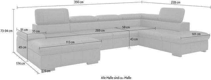 Home affaire Wohnlandschaft Alberto, inkl. Kopfteilverstellung, wahlweise mit Bettfunktion