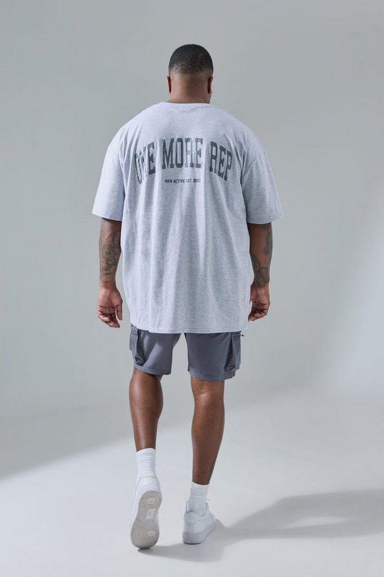 Plus Oversize Man Active T-Shirt mit One More Rep Print