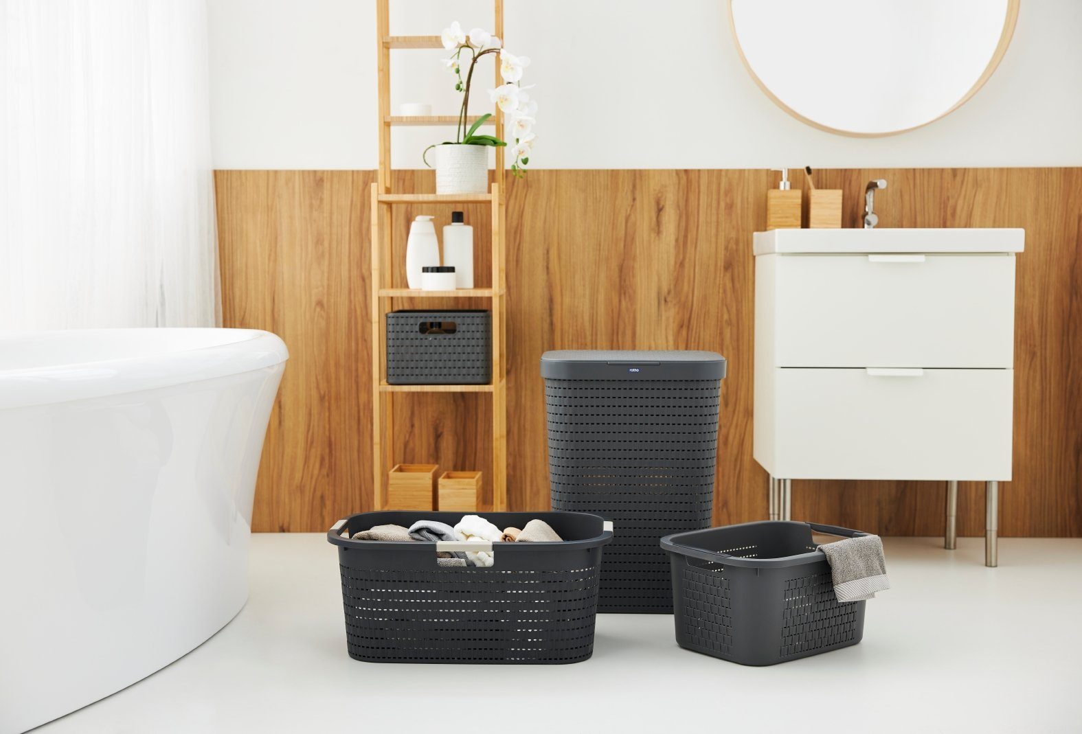 ROTHO Wäschekorb Country Wäschekorb 40l, Kunststoff (PP) BPA-frei, Luftzirkulation innerhalb der Wäschebox