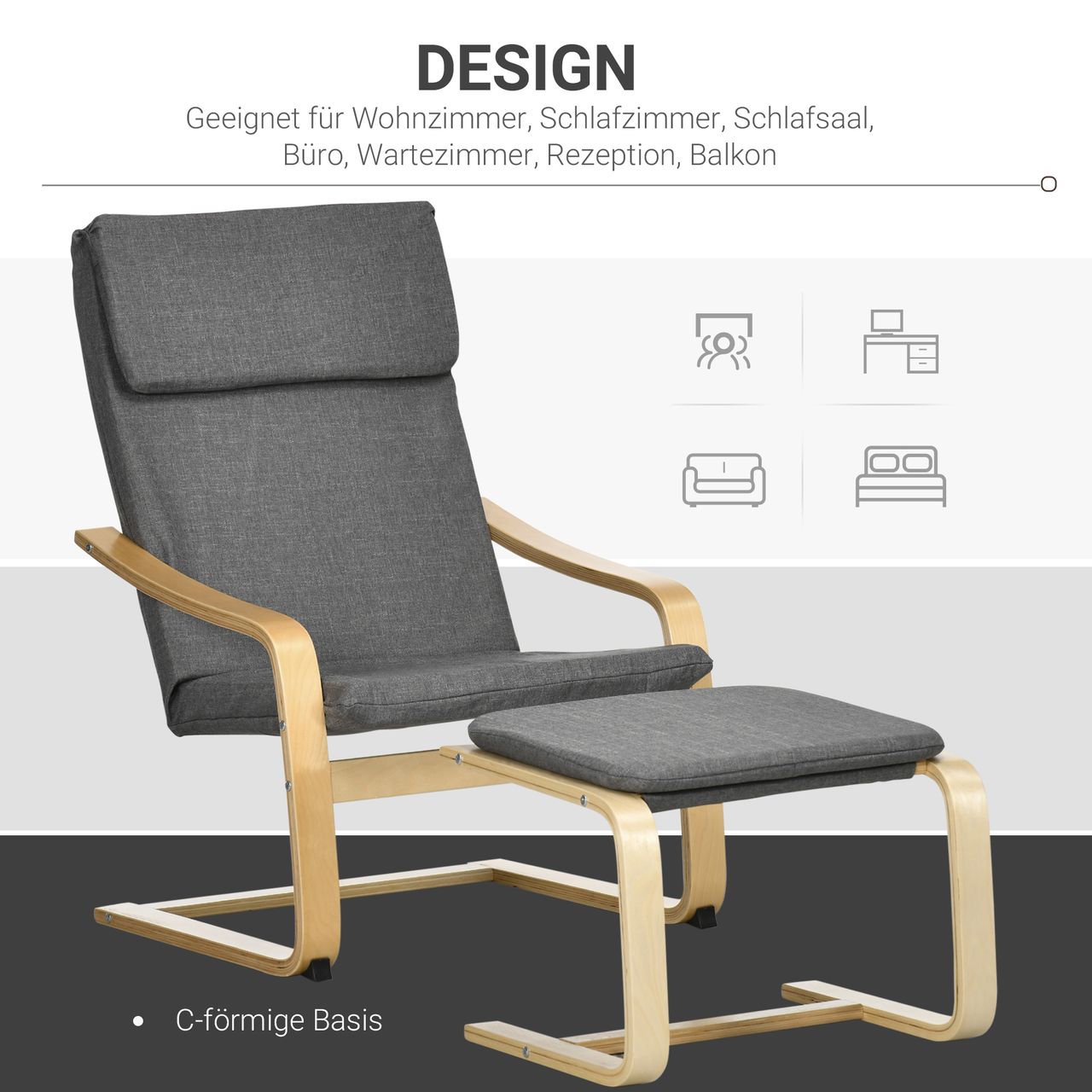 HOMCOM Relaxsessel mit Fußhocker Armlehnensessel Leinenbezug Holzgestell Braun