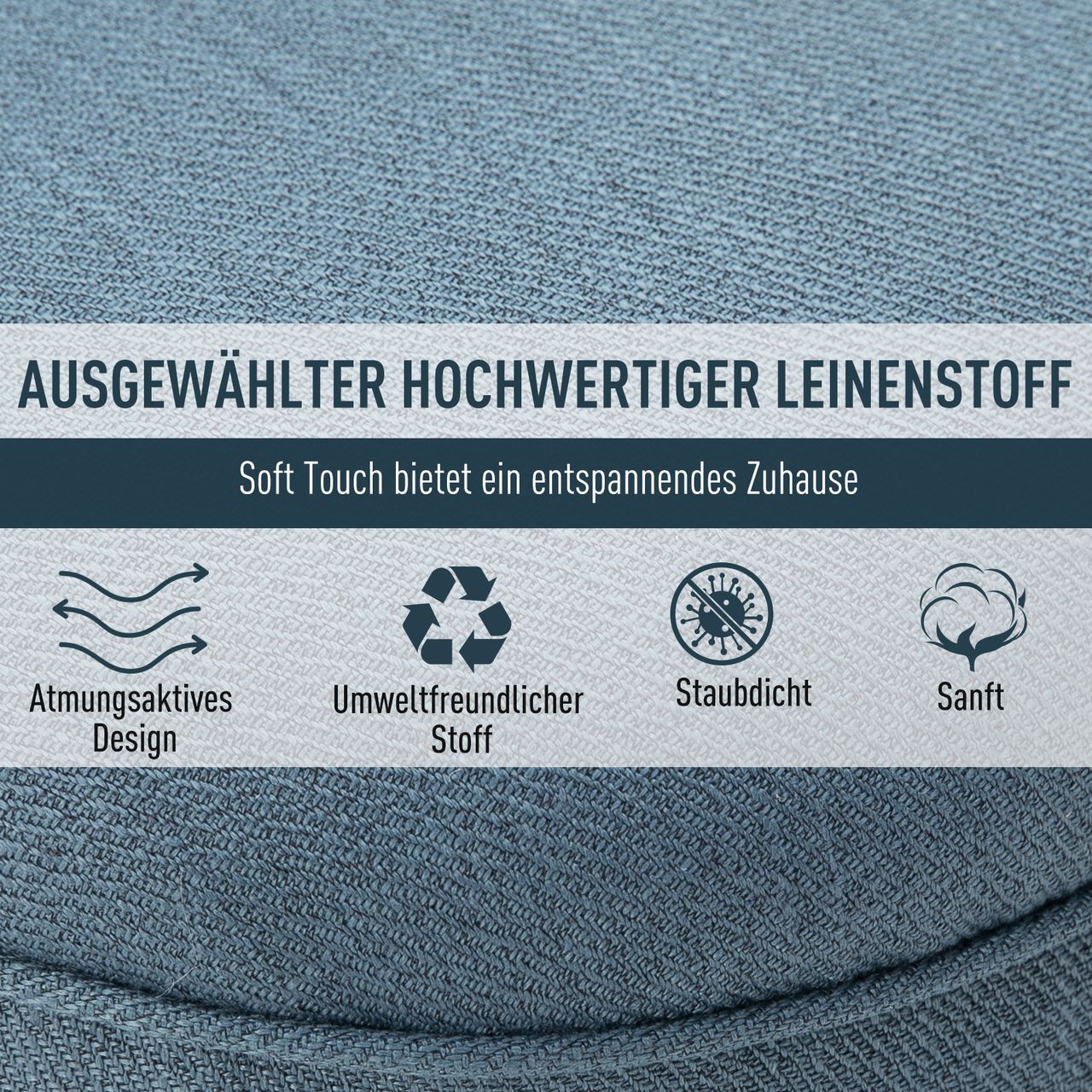 HOMCOM Relaxsessel mit Rückenkissen, Sessel, Fernsehsessel, Erhöhte Füße, Leinen, Blau, 52,5 x 69 x 77 cm