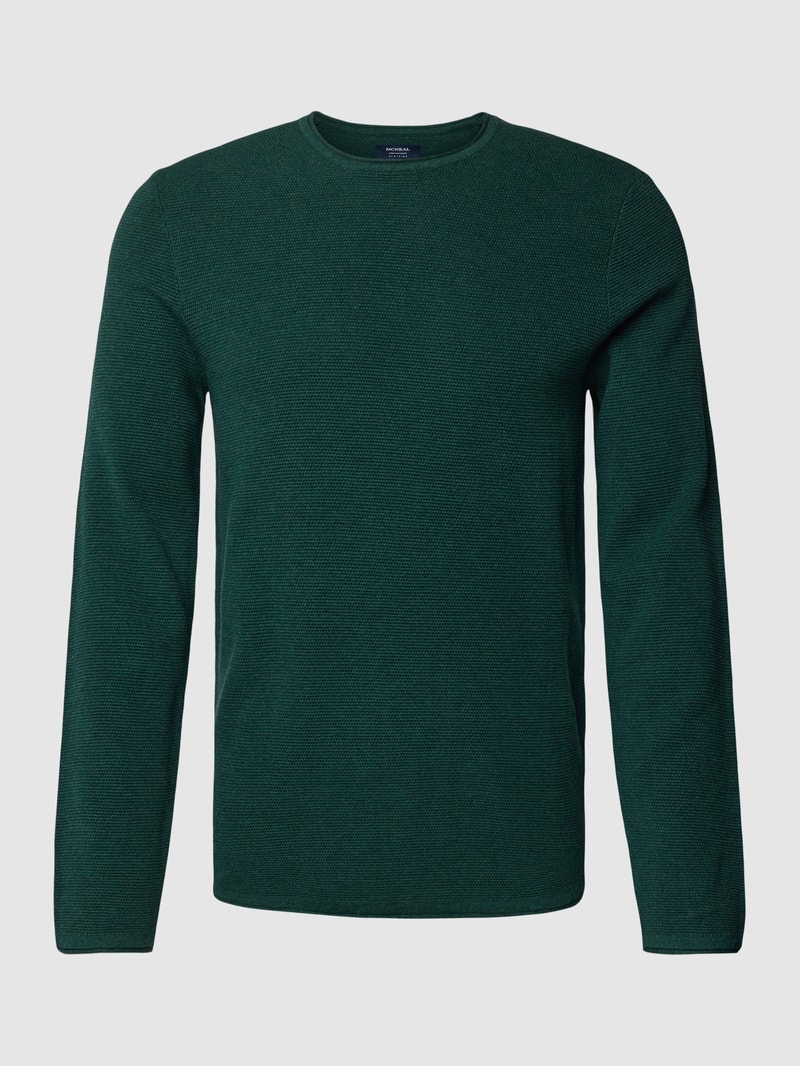 Strickpullover mit Rundhalsausschnitt in dunkelgrün meliert
