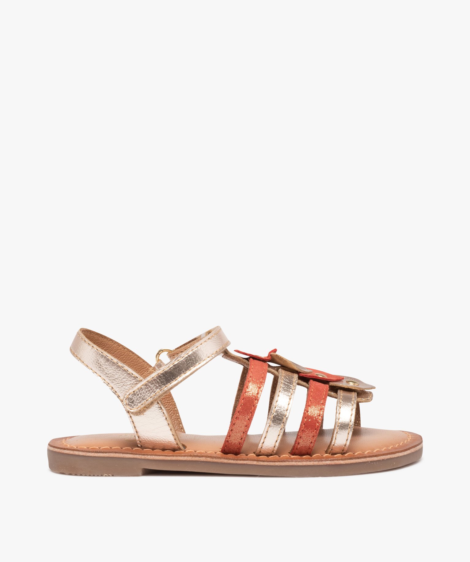 Sandales fille à brides en cuir métallisé ornées de curs or | GEMO