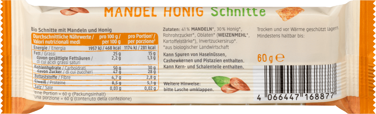 Fruchtriegel, Mandel Honig, 60 g