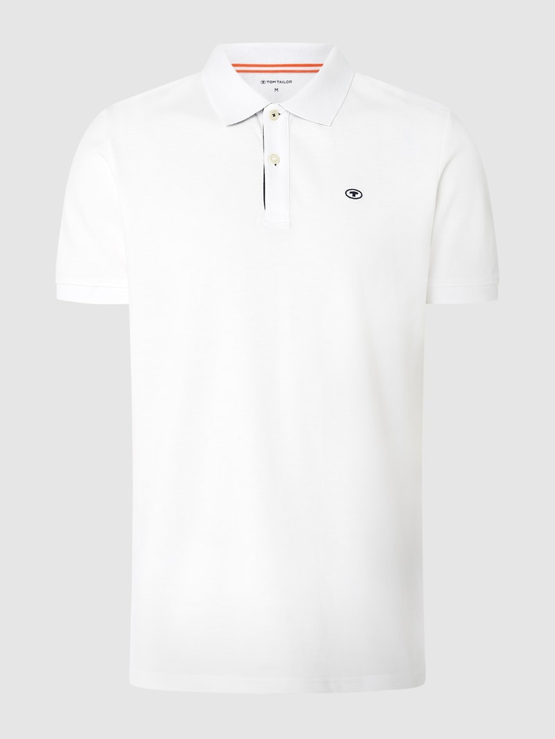 Poloshirt mit Logo-Stitching Modell 'Basic' in weiß