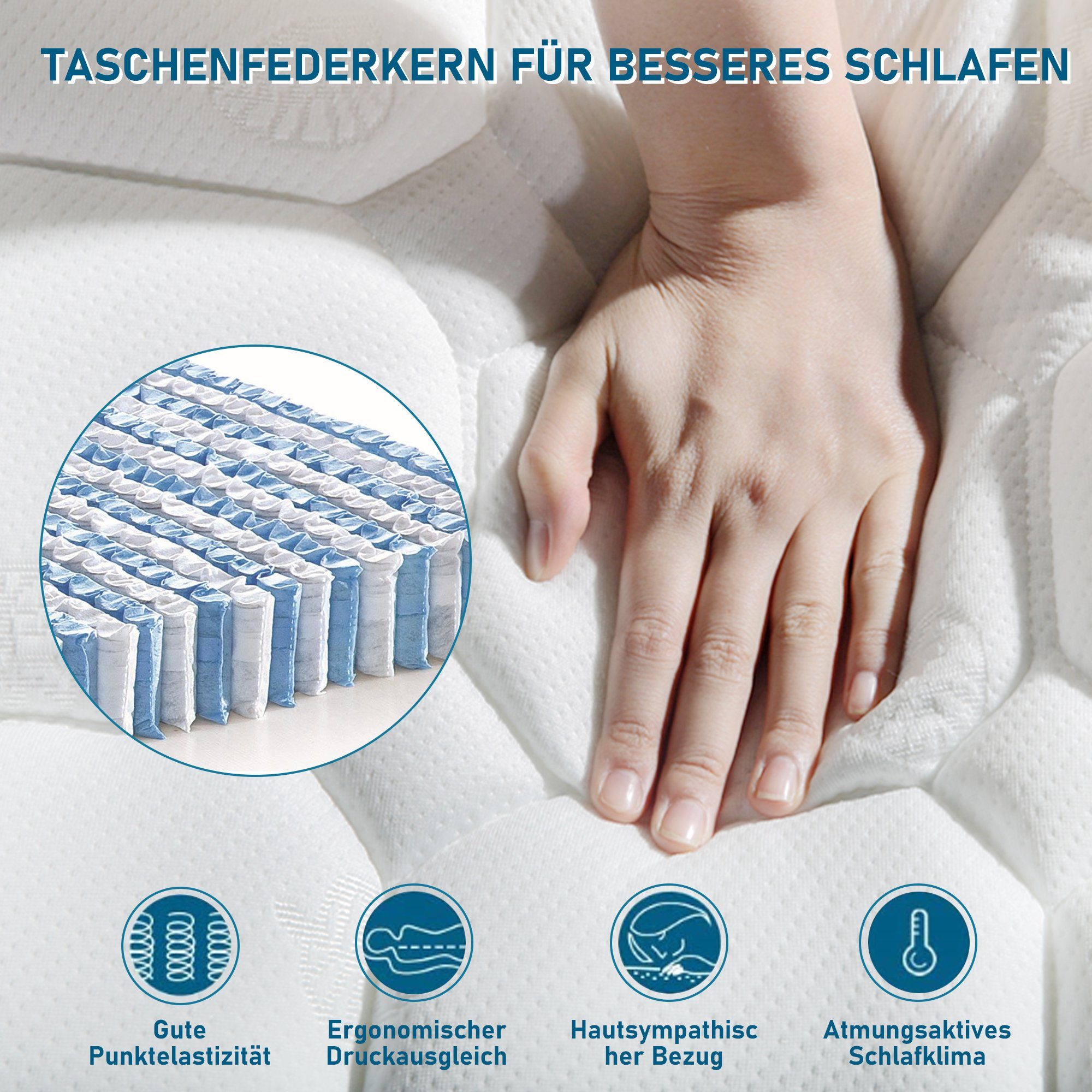 REDOM Polsterbett Doppelbett (mit USB/Typ-C Ladefunktion + 4 Schubladen 140x200cm Leinen), Inklusive Matratze