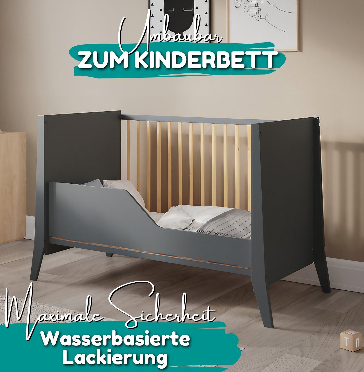 Alavya Home® Babybett PARKER I Qualitätsträume I für den ruhigen Schlaf Ihres Schatzes, Babybett 60x120 Gitterbett mit höhenverstellbar aus Kiefernholz