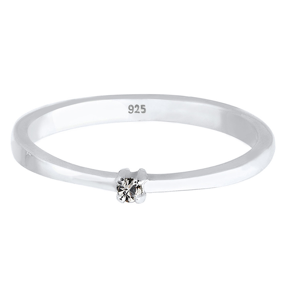 Elli Elli Bague Solitaire Classique Cristal 925 Argent Bague