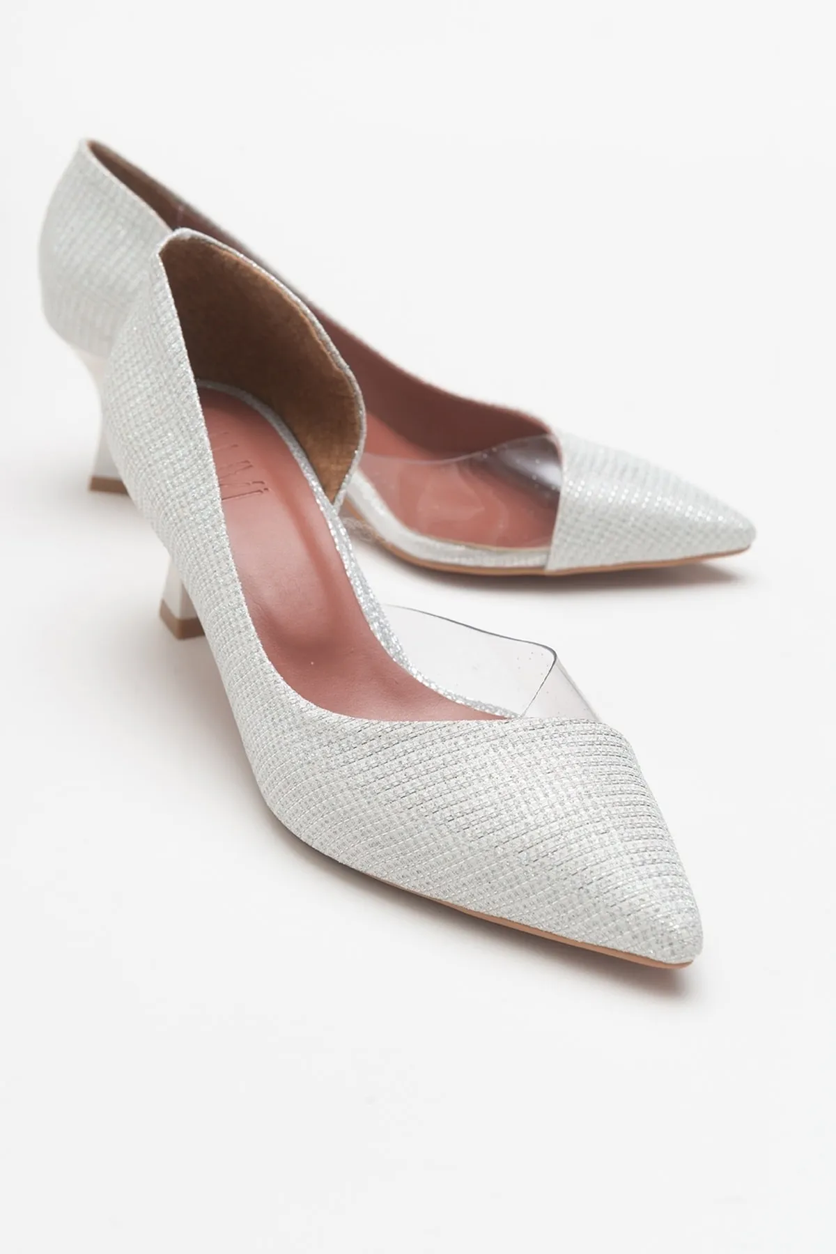 LuviShoes  353 Perlmutt-Damenschuhe mit silbrigem Absatz