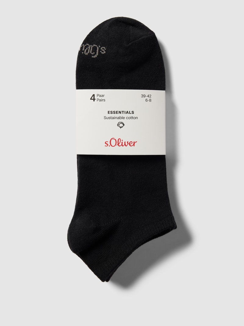 Sneakersocken mit Label-Print im 4er-Pack in schwarz