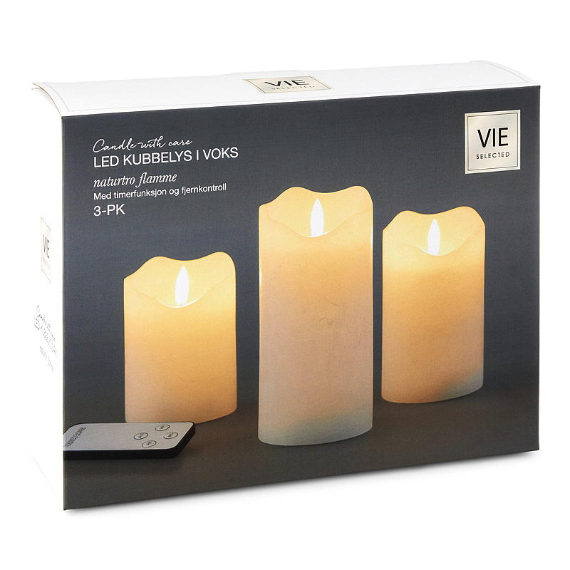 Vie Selected Kubbelys 3-pk LED 15/12/10 cm, voks hvit