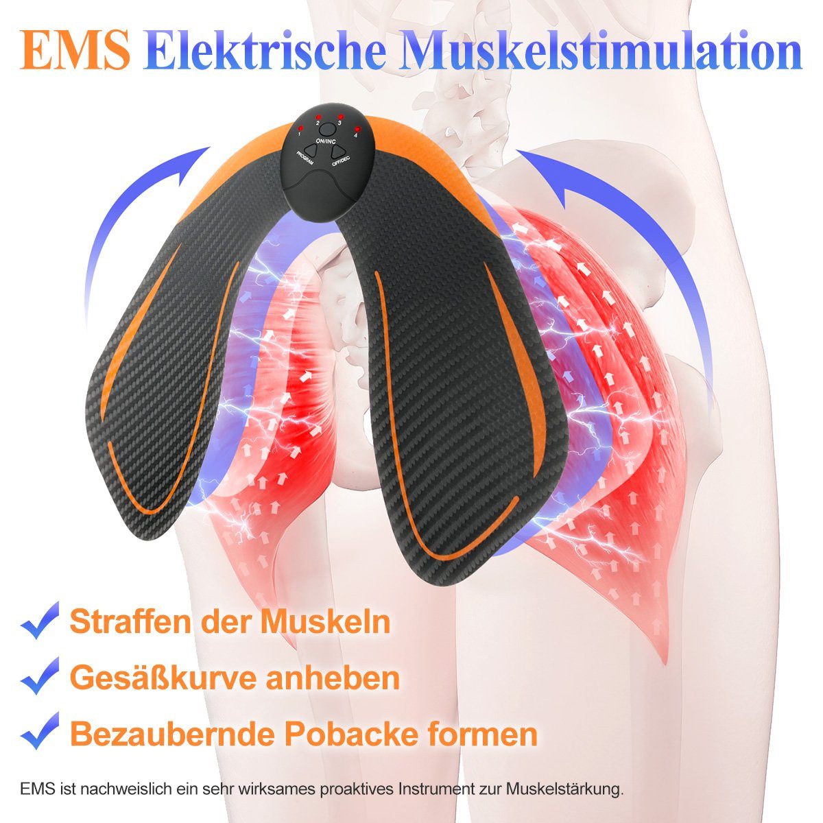 7Magic EMS-Po-Trainer EMS Hips Trainer aufladbar mit 6 modi & 9 Intensitätsstufen, EMS Muskeltrainer Hüfttrainer Muskel Stimulationsgerät elektrisch