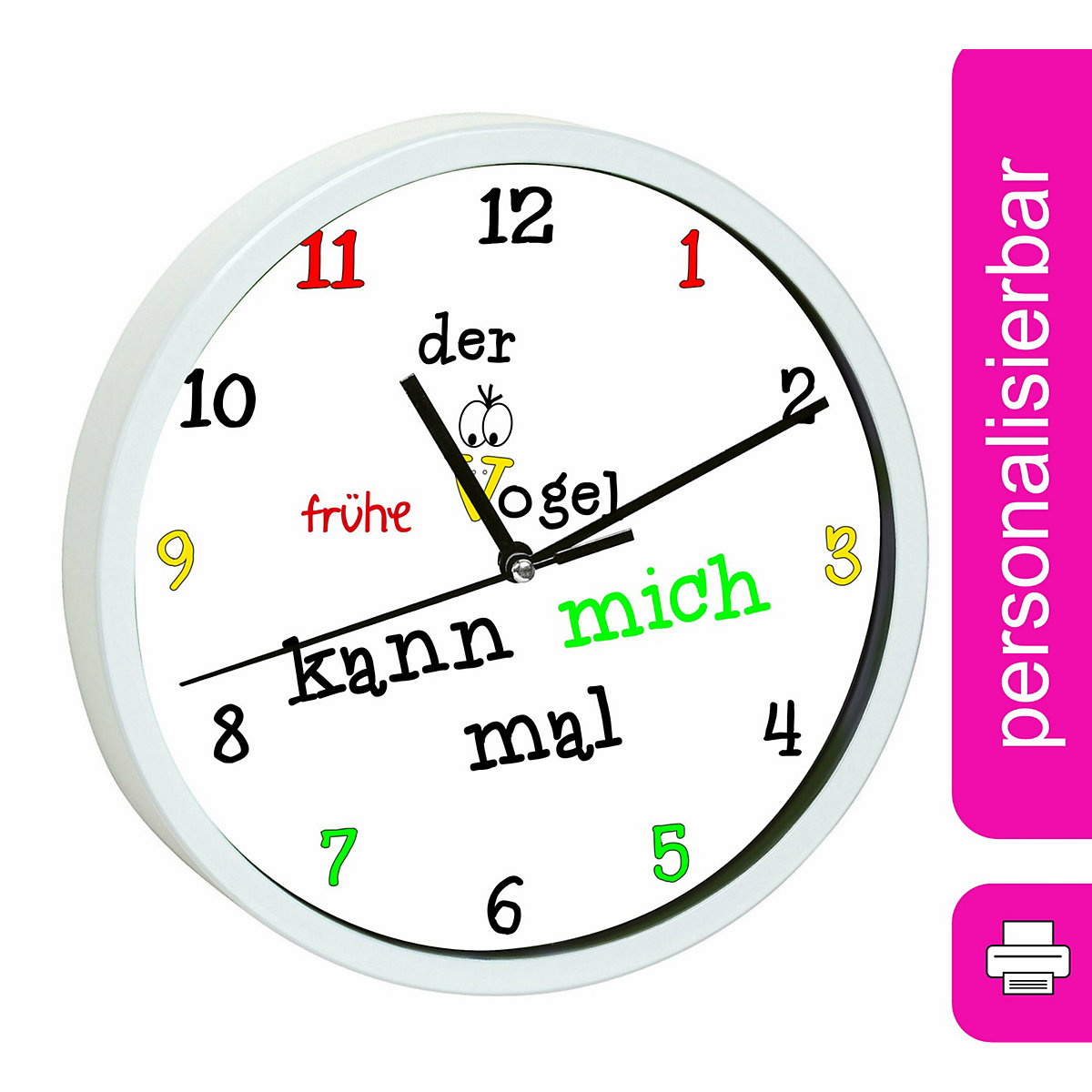 Kinder Wanduhr personalisiert mit Name der frühe Vogel kann mich mal