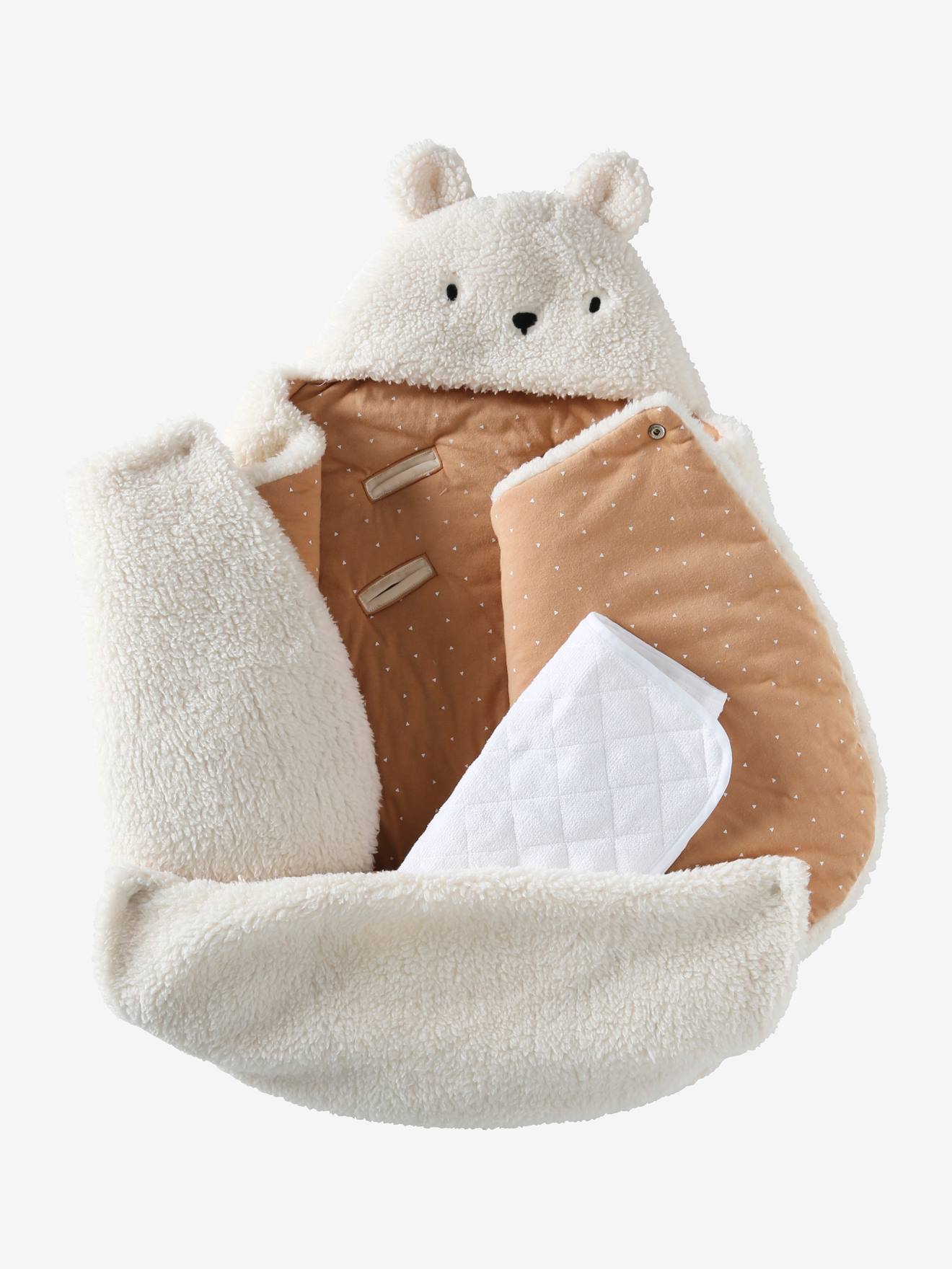 Vertbaudet 2-in-1 Baby Ausfahrsack/Wickelunterlage, Plüsch Oeko-Tex - grau/nachtblau polarstern