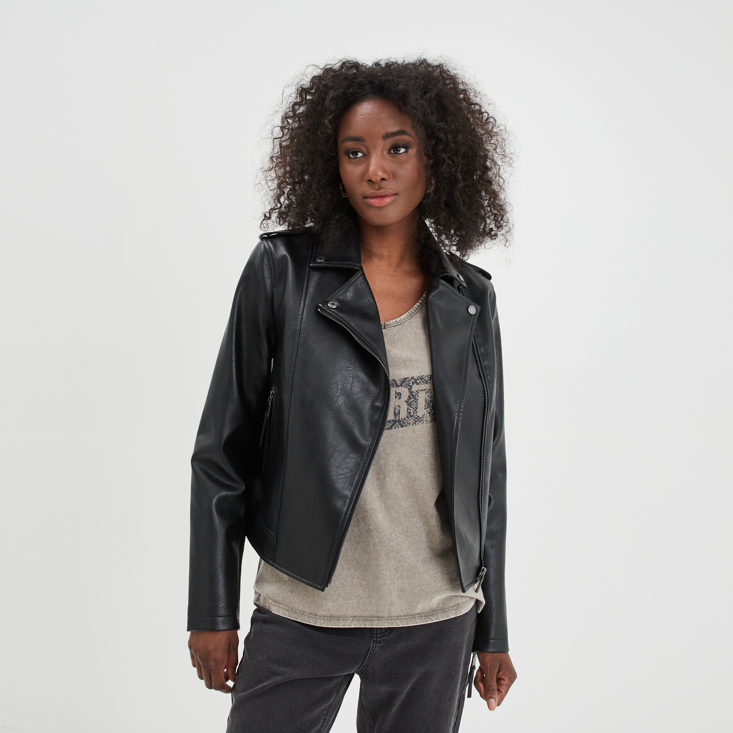 Veste biker simili cuir ajustée Liberto noir femme | La Halle