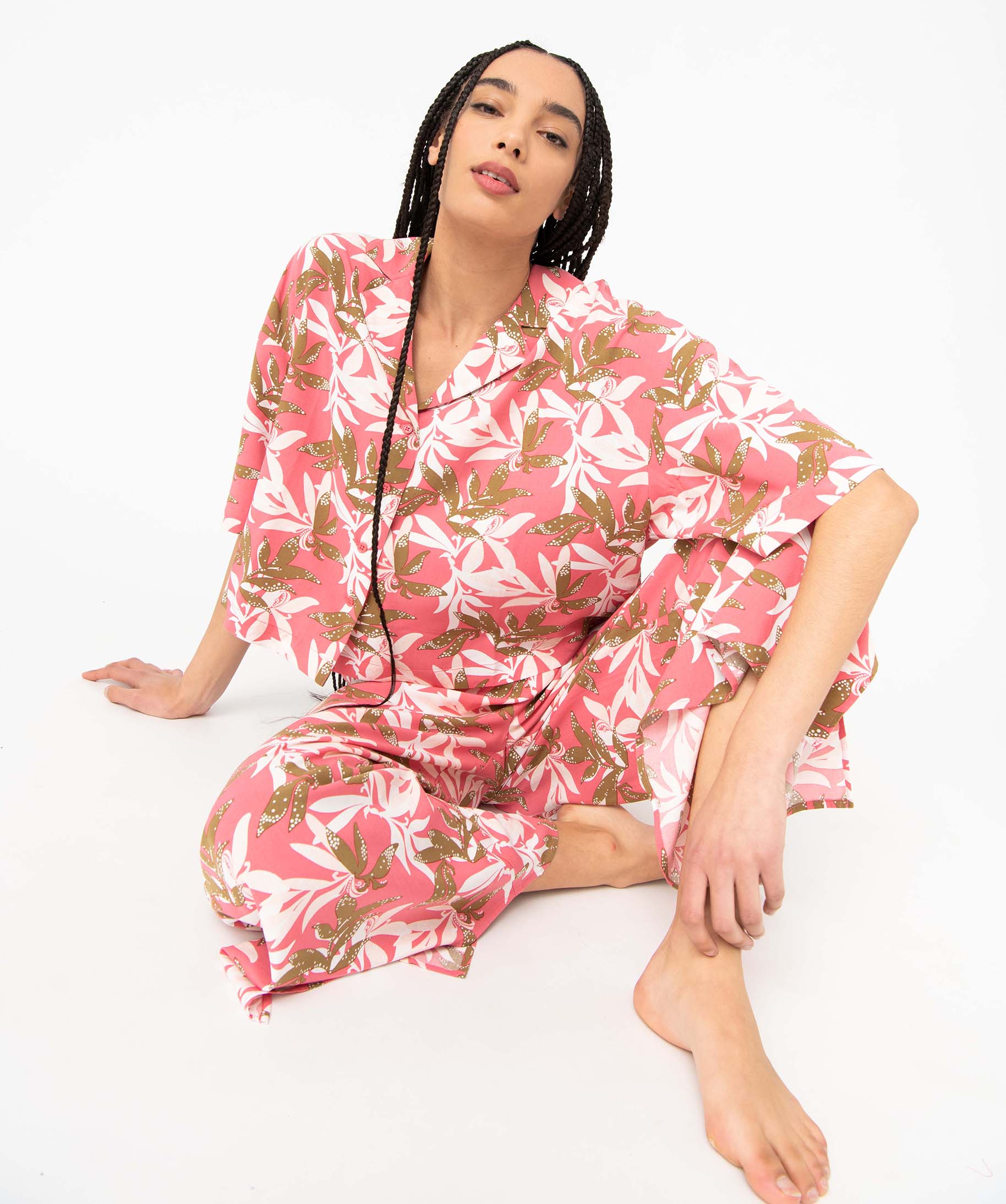 Veste de pyjama fluide courte imprimée femme imprime | GEMO