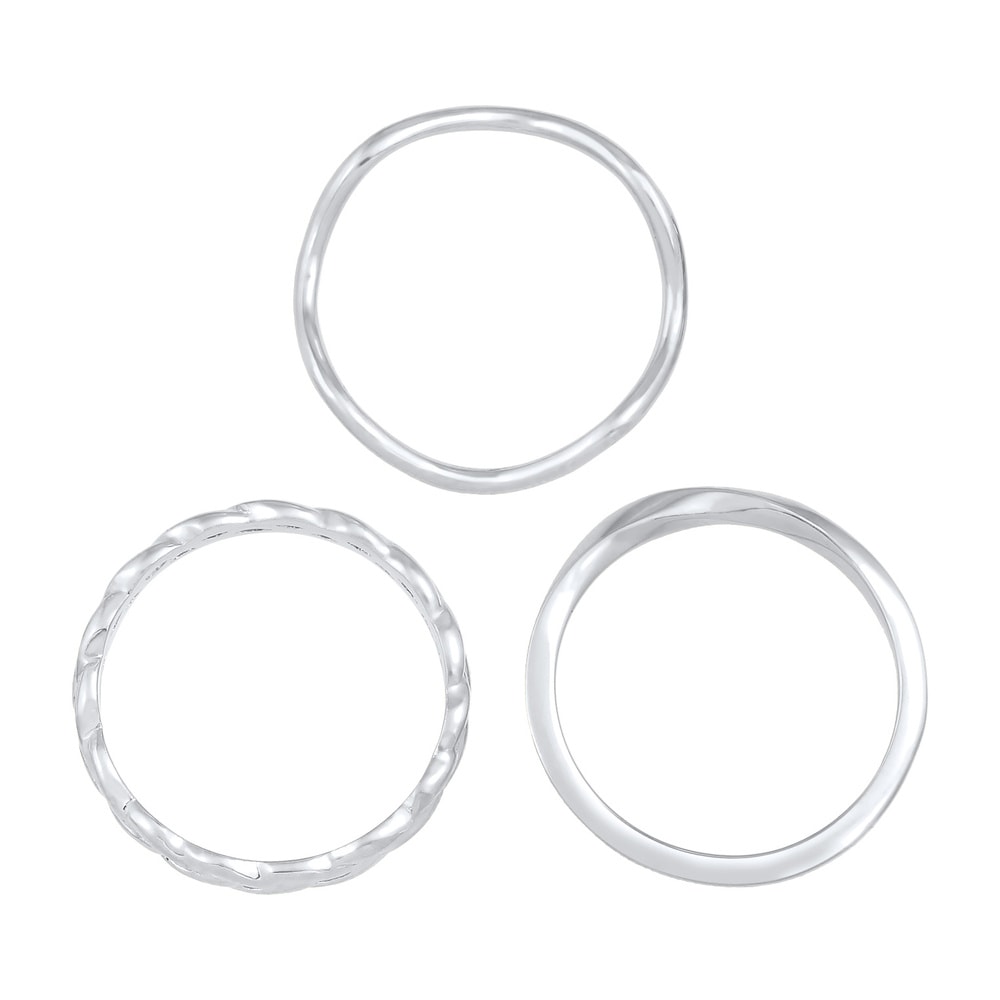 Elli Elli Bague Ensemble Vague Tressé Minimale Bague Femme - (925/1000) Argent Bague