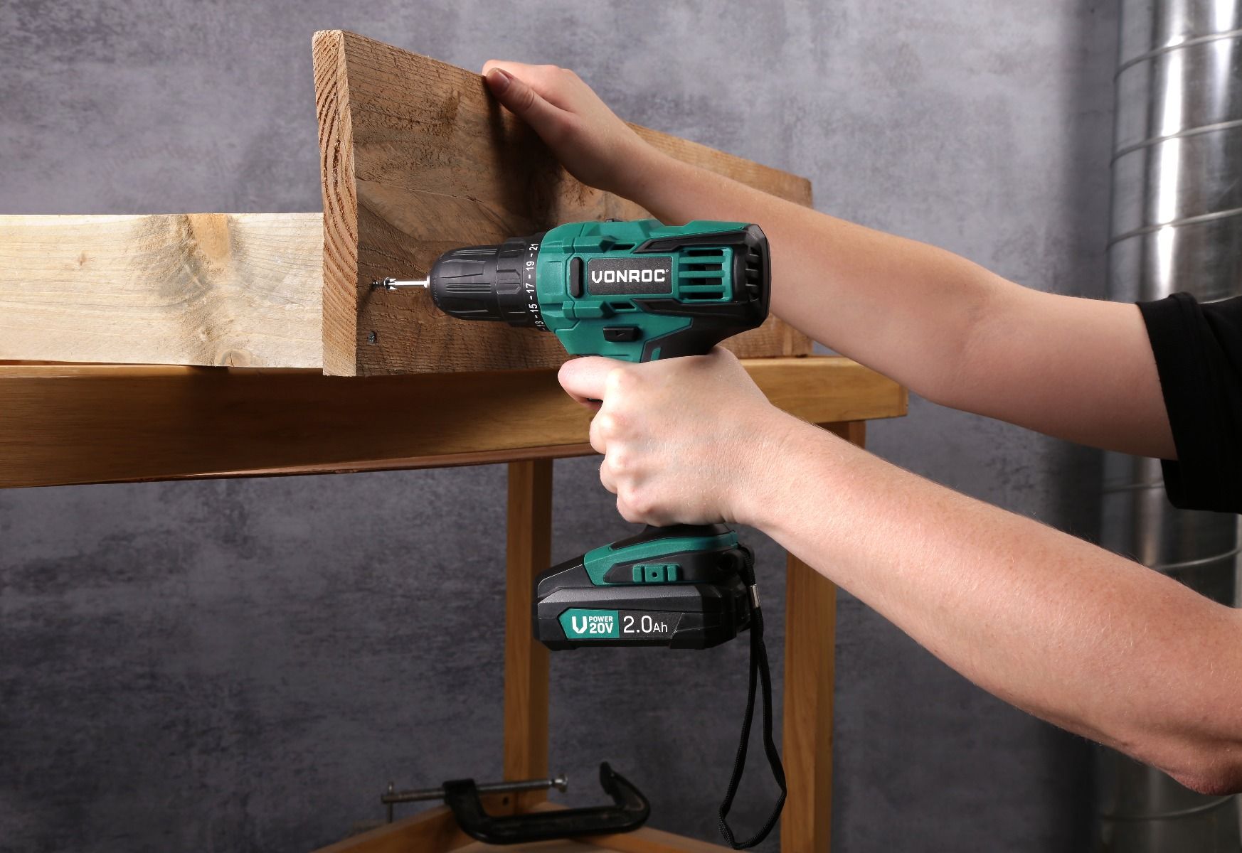 VONROC Power 20V Komplettset Akku-Bohrmaschine