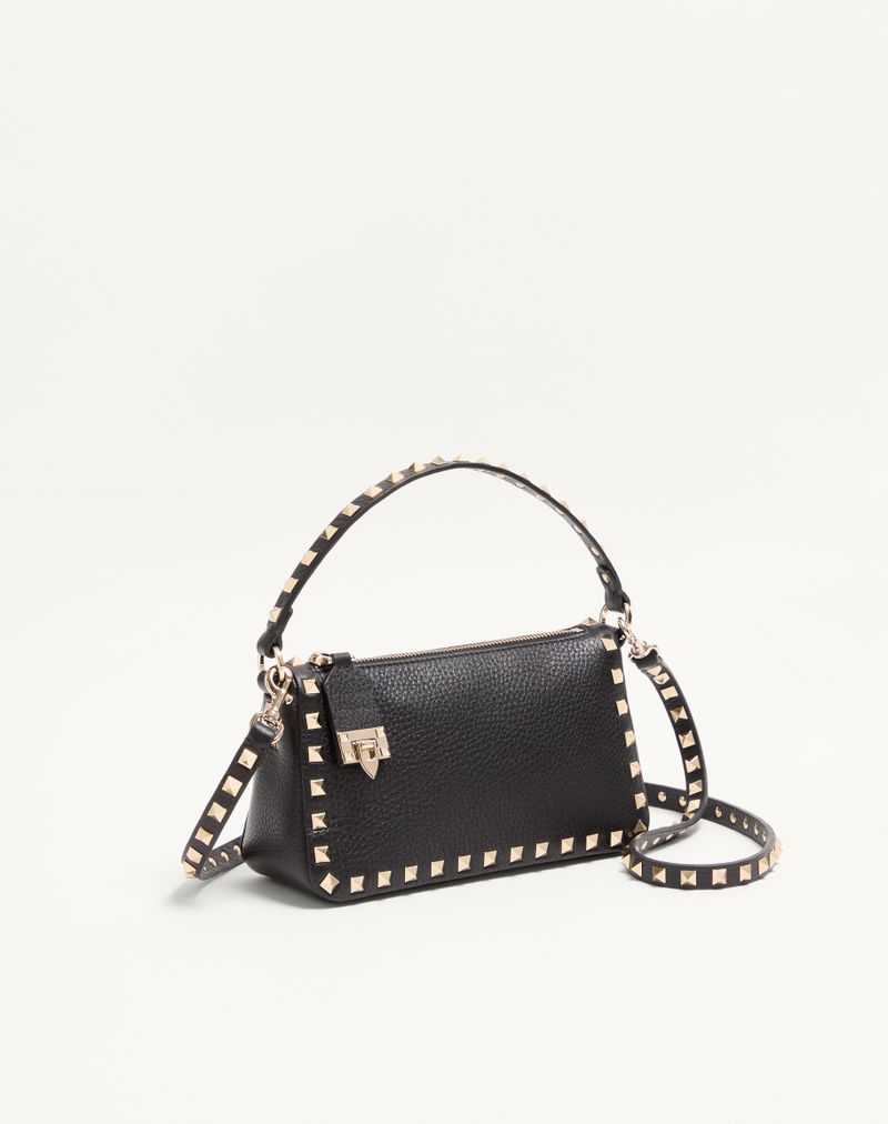 Bolsa de ombro pequena Rockstud em couro de bezerro granulado