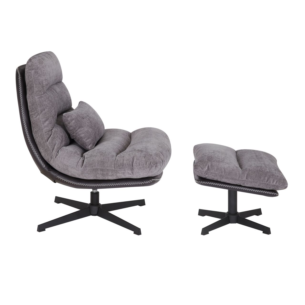 Better Home gepolsterter Drehstuhl, Relaxsessel mit Hocker hellgrau & schwarz