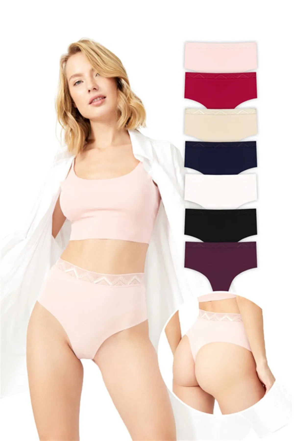 Cottonhill  Basic-Tangas mit hoher Taille und lasergeschnittenem Tanga im 7er-Pack – 2