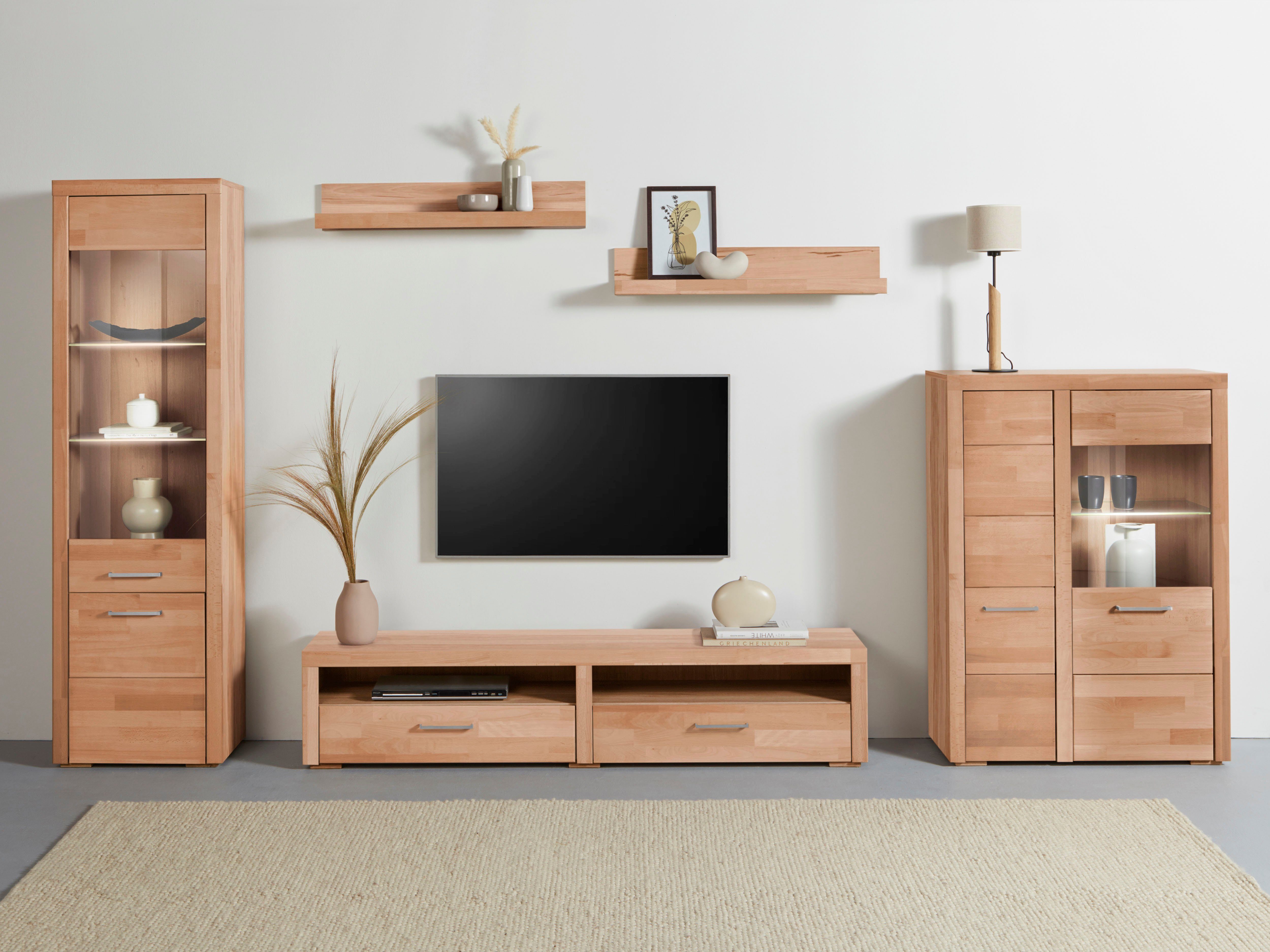 Woltra Wohnwand Falco, (Set, 4-St., 5), Fronten aus Massivholz
