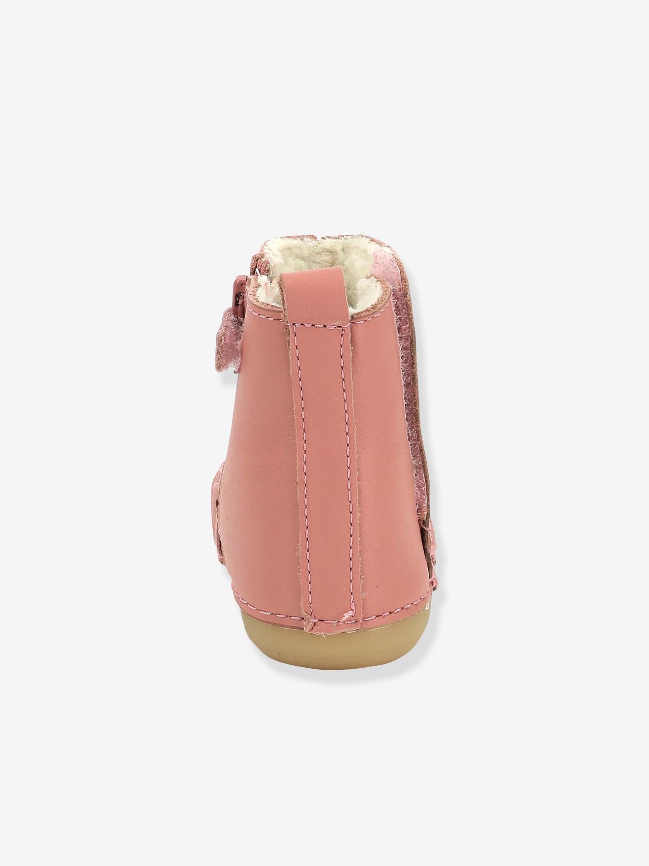 Boots cuir bébé fille Socool Cho KICKERS® 1ers pas rose antique