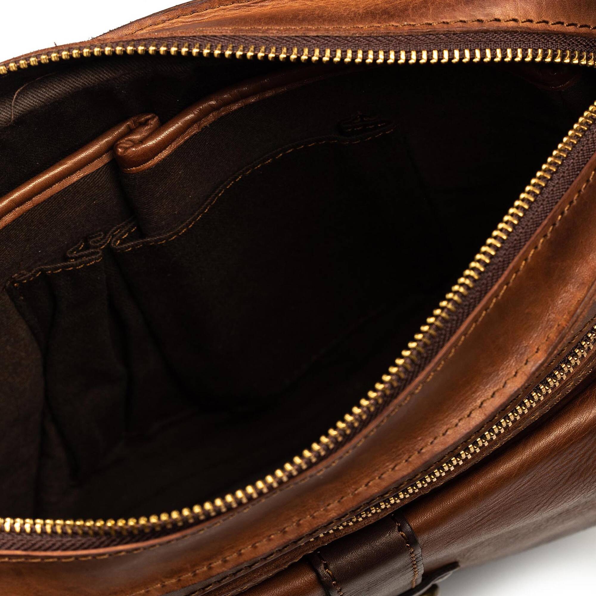 Męska torba z tkaniny washed line - COGNAC