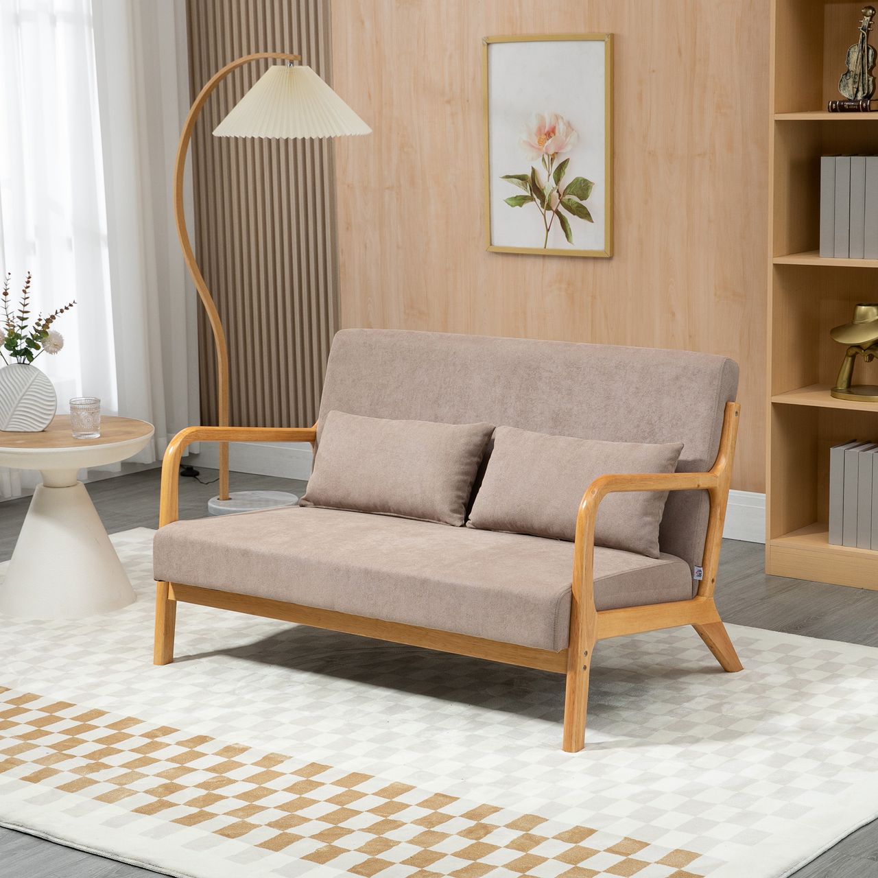 HOMCOM 2-Sitzer Sofa Zweisitzer mit Kissen, Doppelsofa mit Samtoptik Hellgrau
