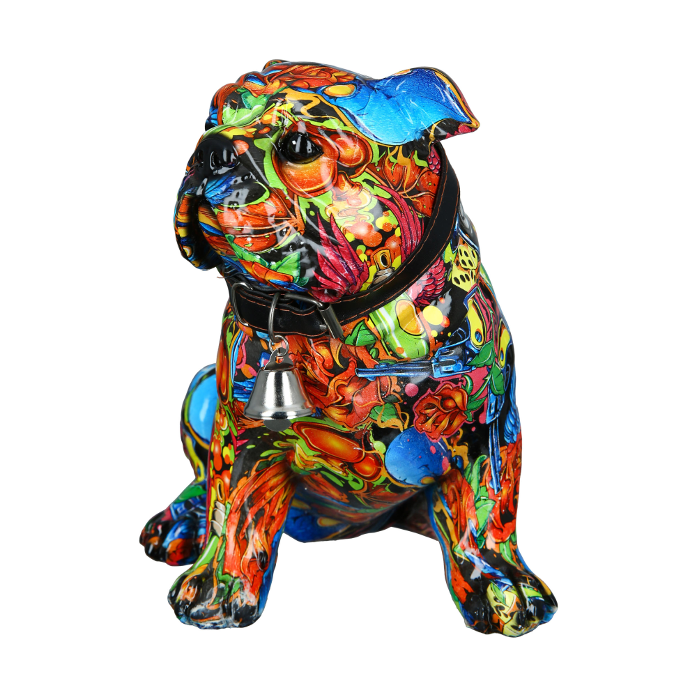Mops sitzend Street Art bunt