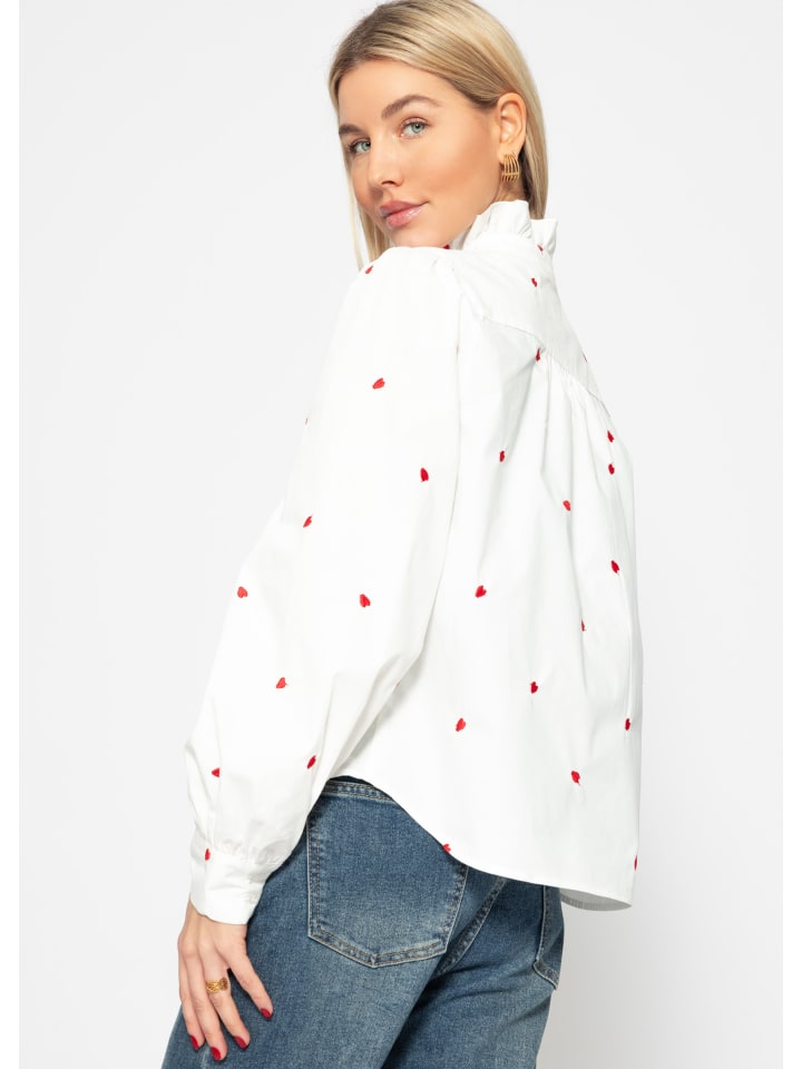SASSYCLASSY Baumwoll Bluse mit Rüschen in Offwhite günstig kaufen