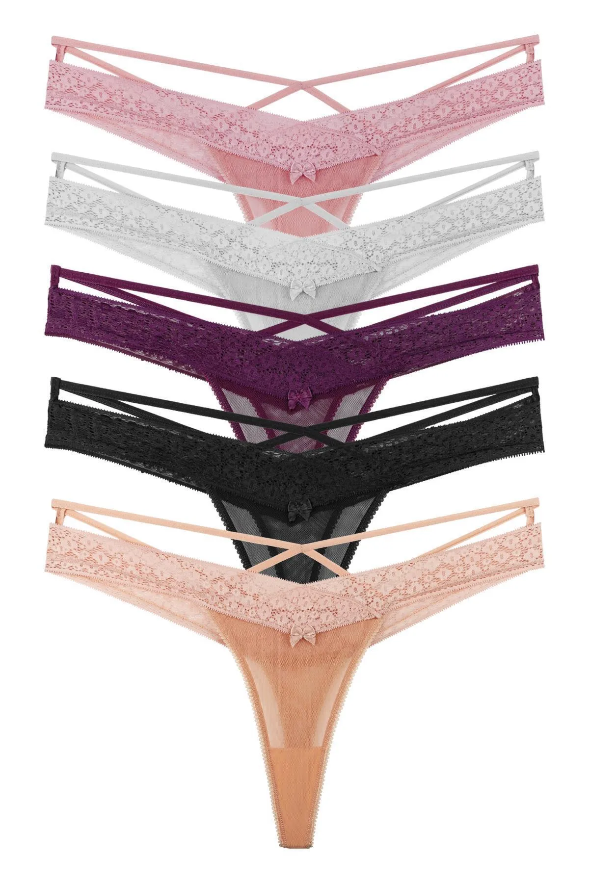 Sensu  Damen-Tanga mit Schmetterlingsmuster, Spitzen-String, 5er-Set, Kts2070 (breiter Stil)