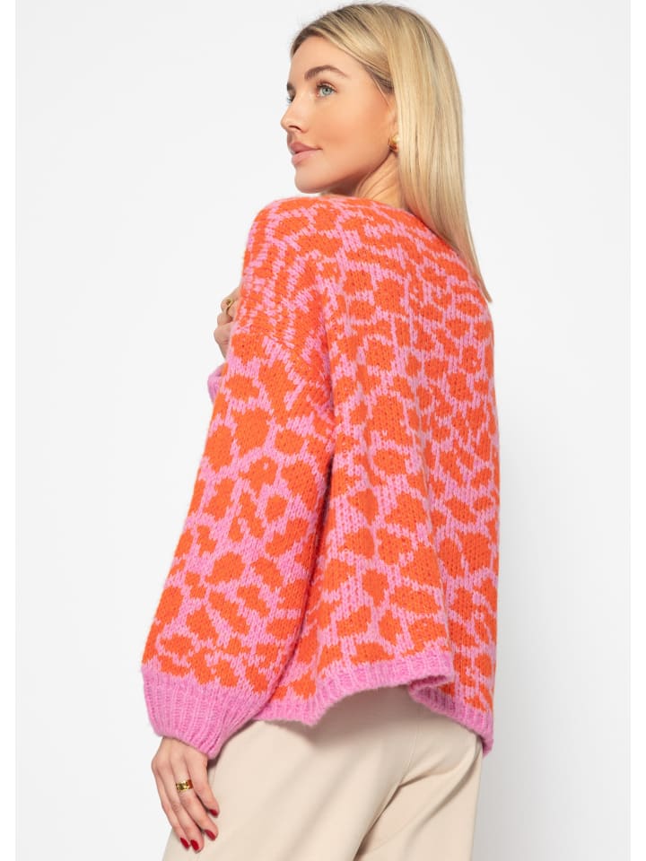 SASSYCLASSY Kurzer Cardigan mit Leo-Print in Rosa günstig kaufen