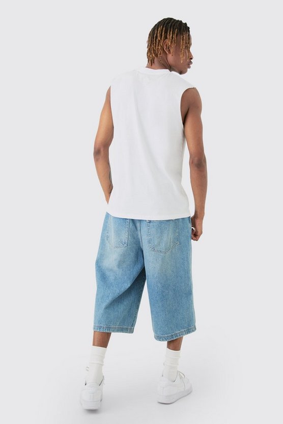 Tall weißes Tanktop mit Nasa-Print