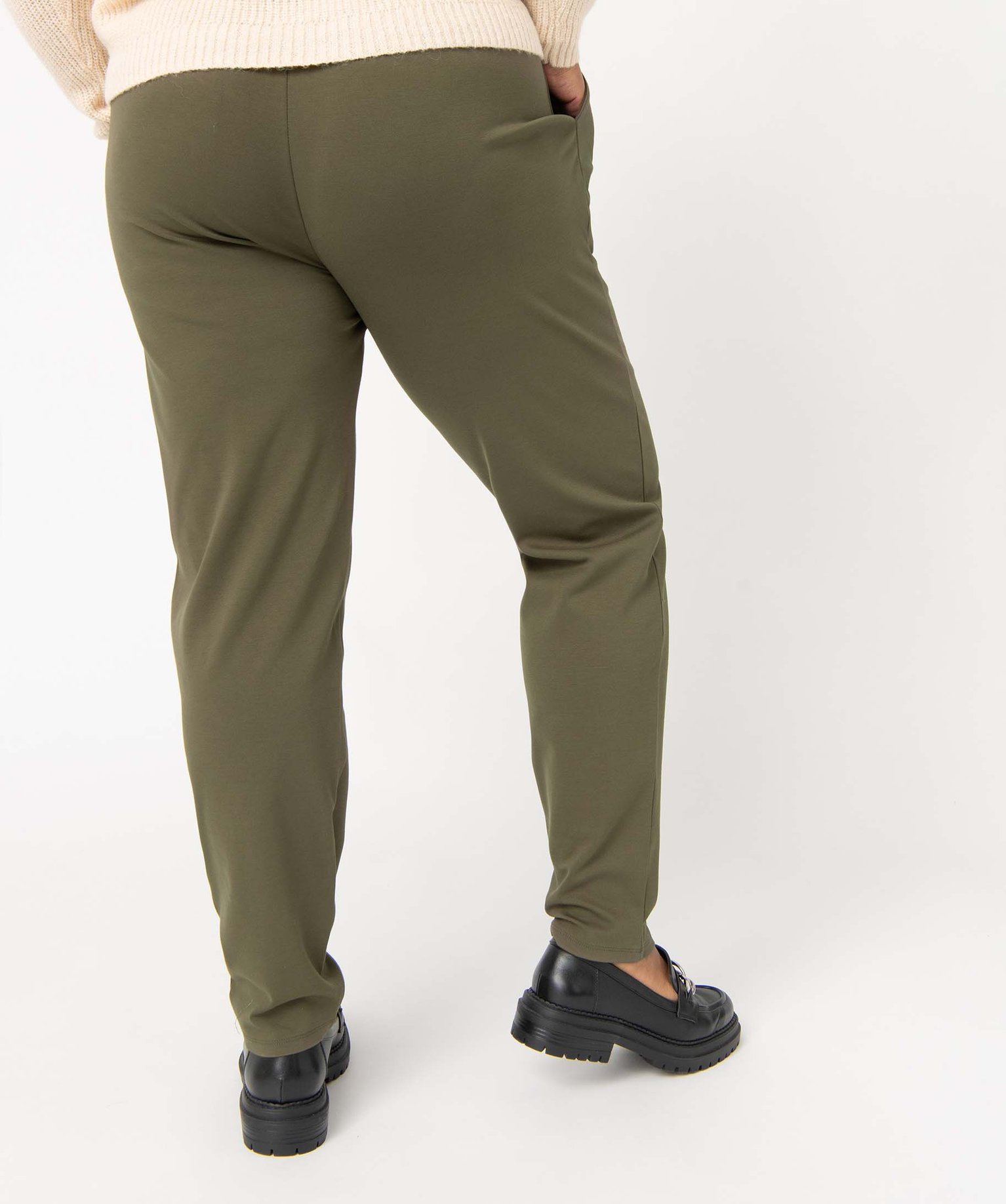 Pantalon femme grande taille avec couture sur l’avant kaki | GEMO