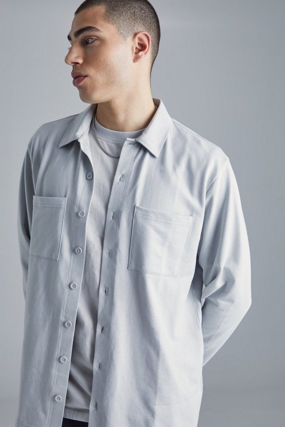 Utility-Overshirt aus Jersey mit Knopfleiste