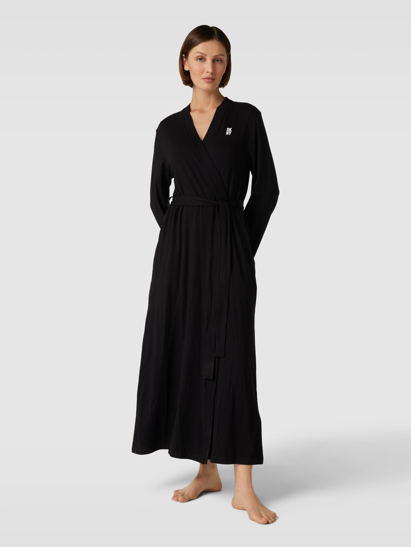 Morgenmantel mit Label-Print in schwarz