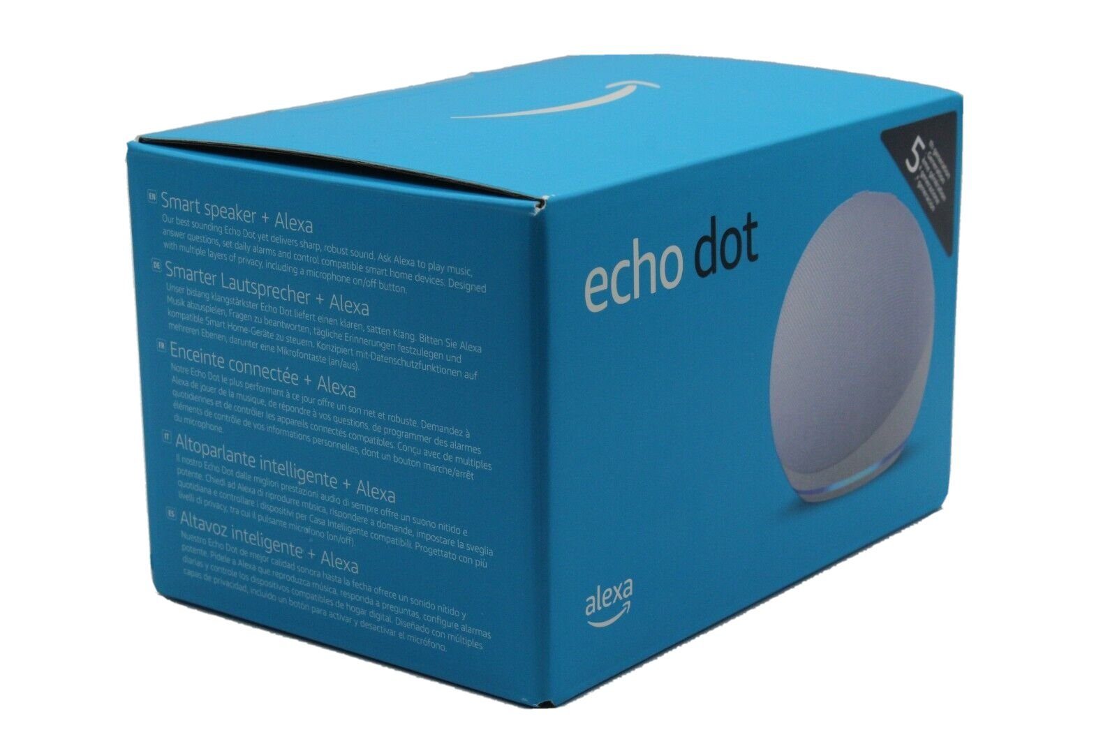 Amazon Echo Dot 5. Generation Alexa Smart Lautsprecher 2022 Smart Speaker (WLAN (WiFi), Bluetooth, mit Sprachsteuerung, Einfache Installation, Mikrofon-aus-Taste)