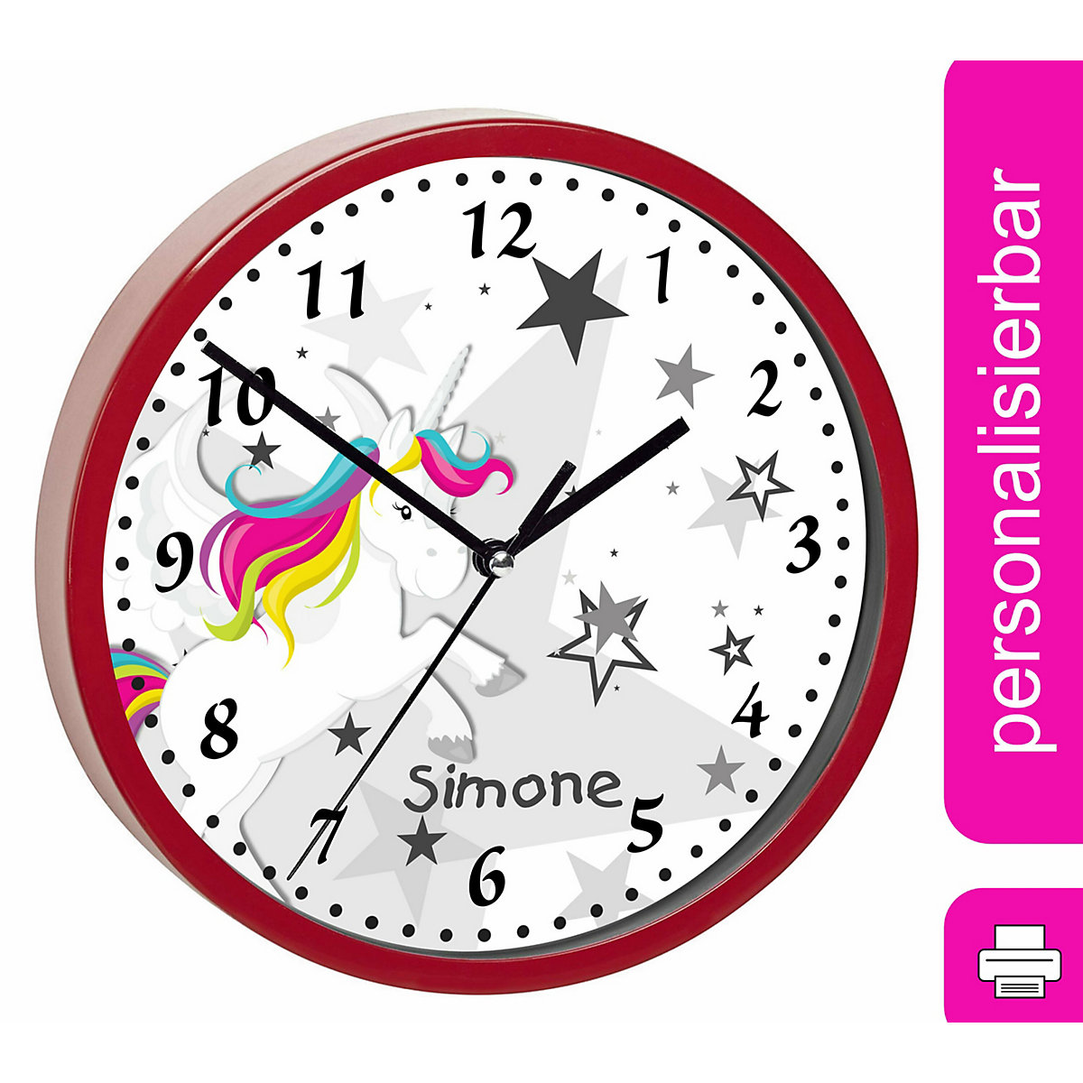 Kinder Wanduhr personalisiert mit Name Pegasus Sterne Grau
