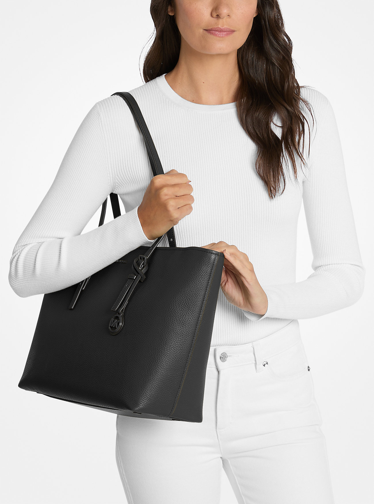 Quinn Large Pebbled Leather Tote Bag - BLACK
