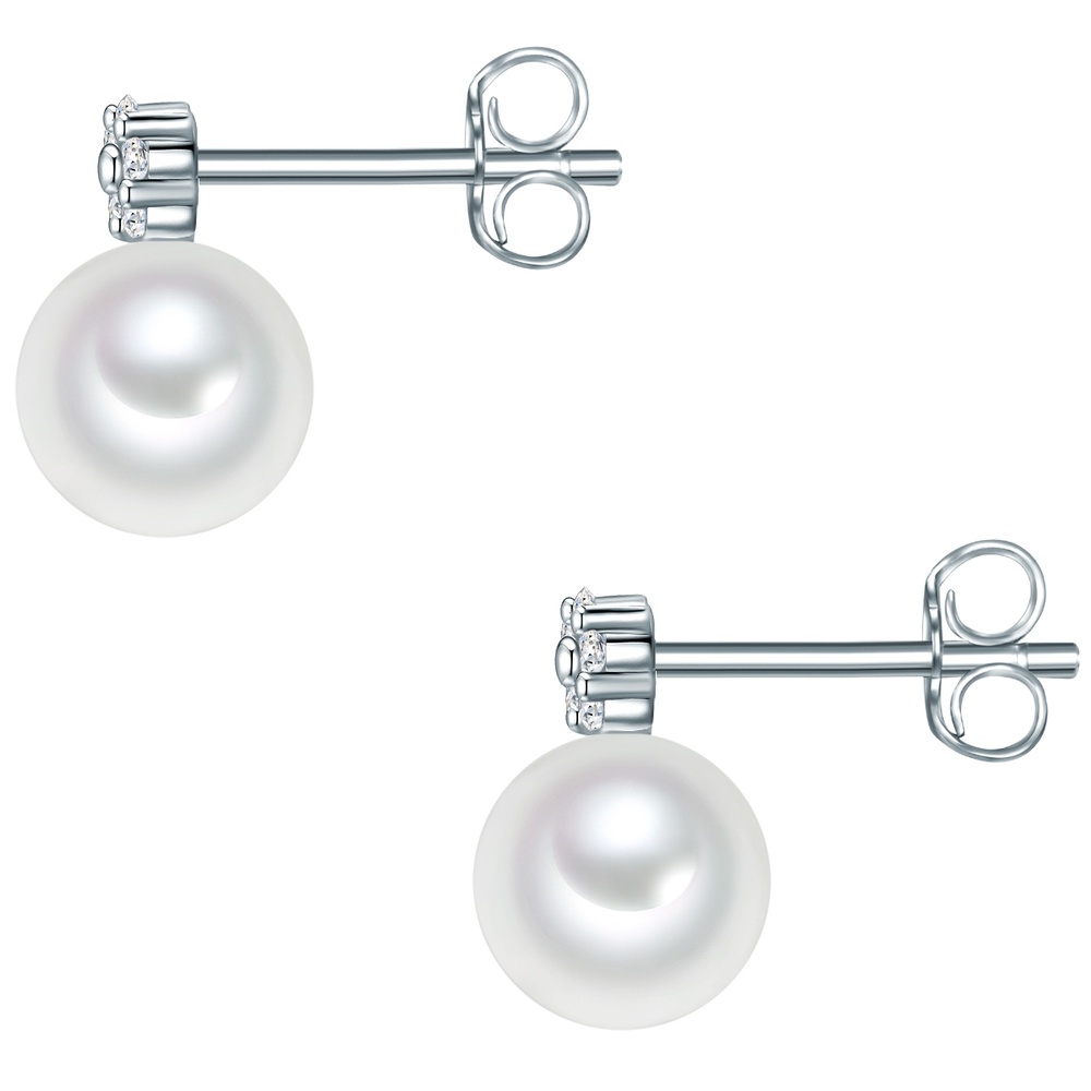 Valero Pearls Boucles doreilles Argent sterling Oxyde de zirconium (CZ) Perle de culture d'eau  Boucles d'oreilles