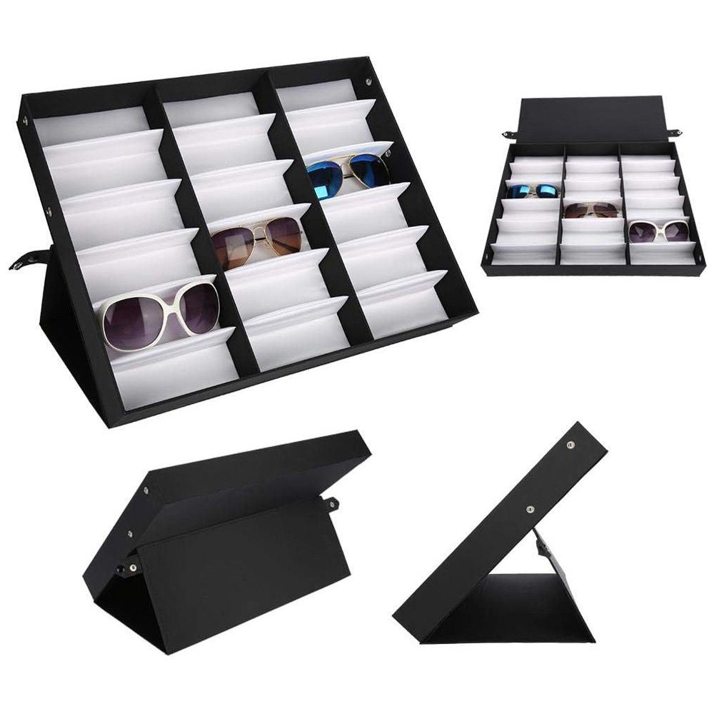 Tian Dee Brillenetui Aufbewahrungsbox für Brille, 18 Gitter, Aufbewahrungsbox, Brillenbox