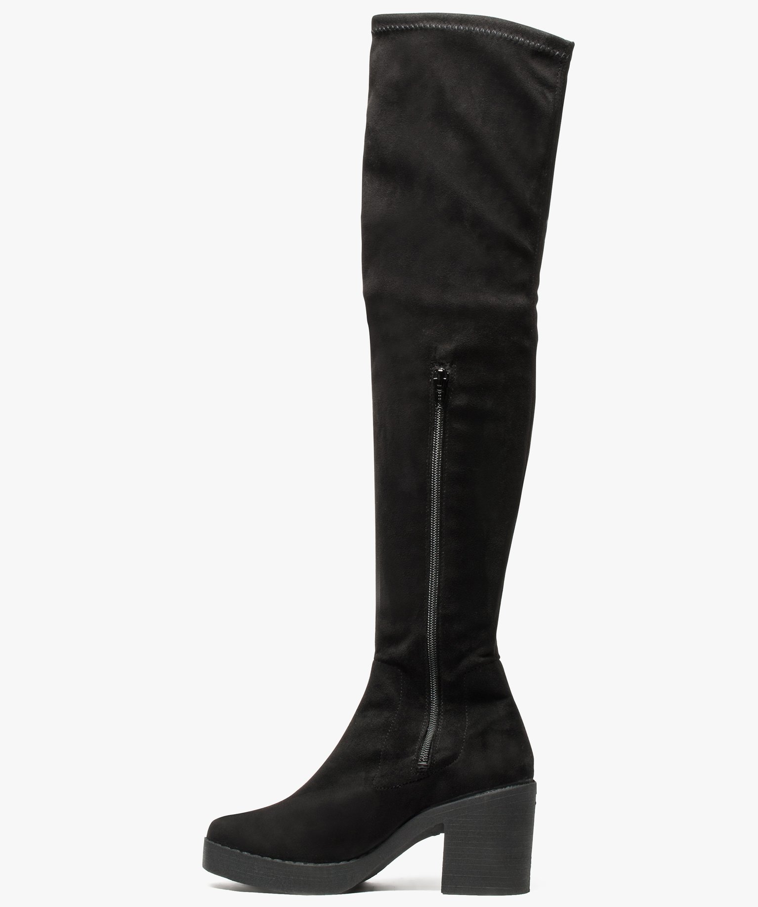 Bottes femme cuissardes à talon et semelle plateforme noir | GEMO