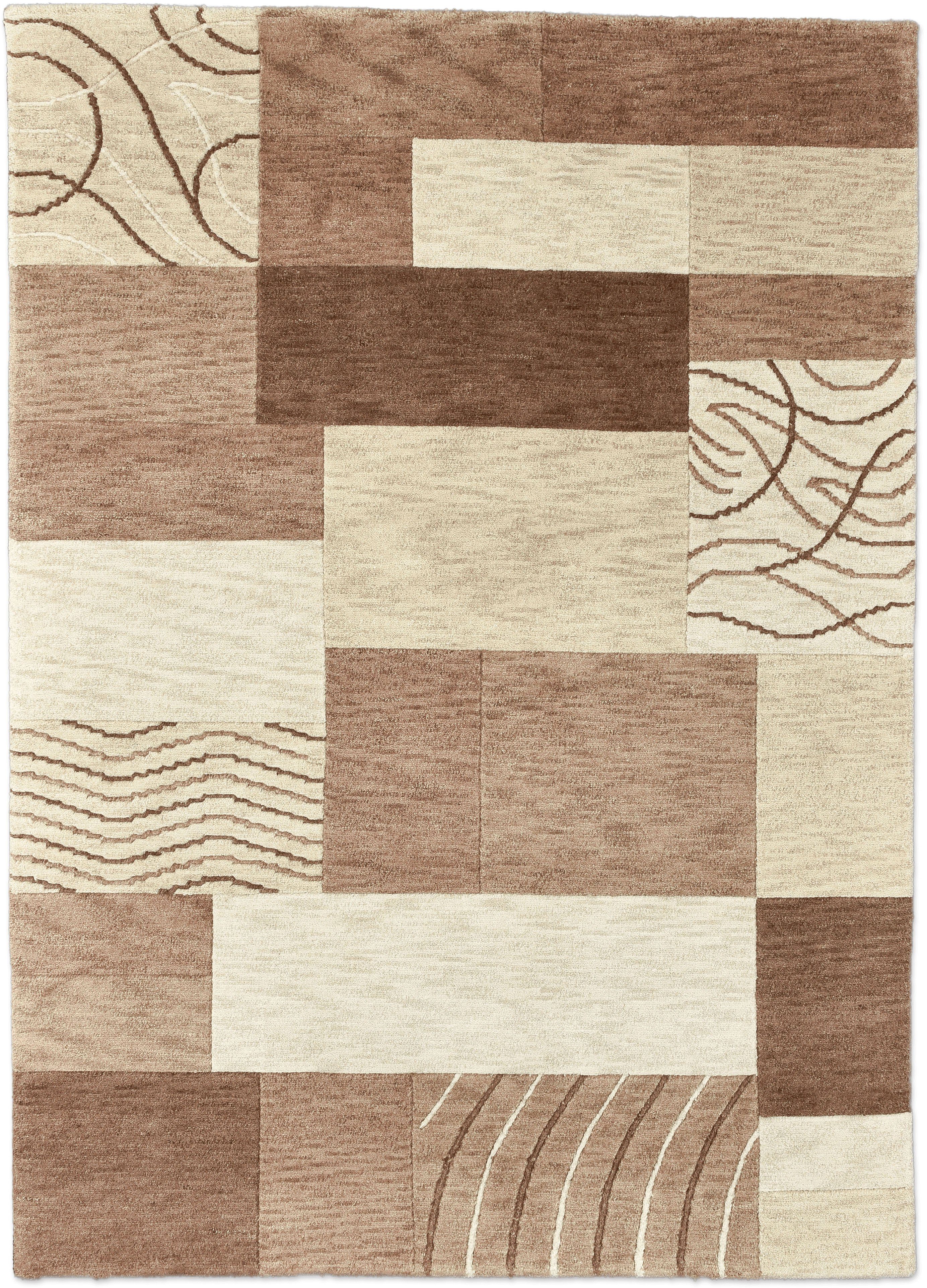 Wollteppich Royal Domas 4028, THEKO, rechteckig, Höhe: 14 mm, Kurzflor, reine Wolle, handgetuftet, modernes Patchwork Design