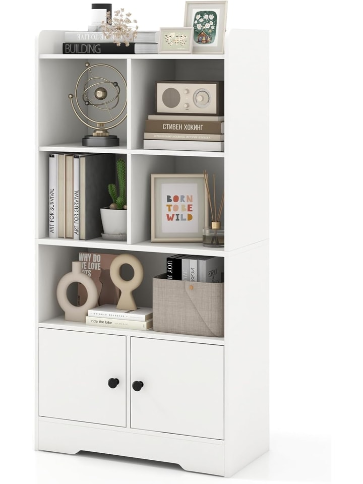 COSTWAY Bücherregal mit 2 Türen & 5 Fächern in Weiß günstig kaufen onesize