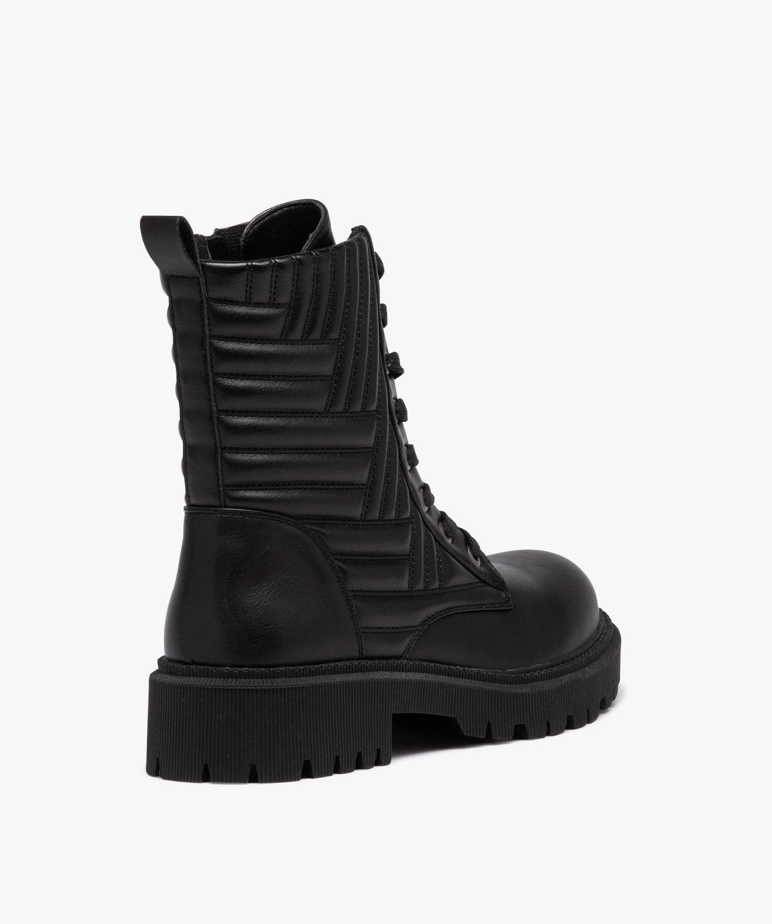 Boots motardes à tige matelassée et grosse semelle cranté... noir | GEMO