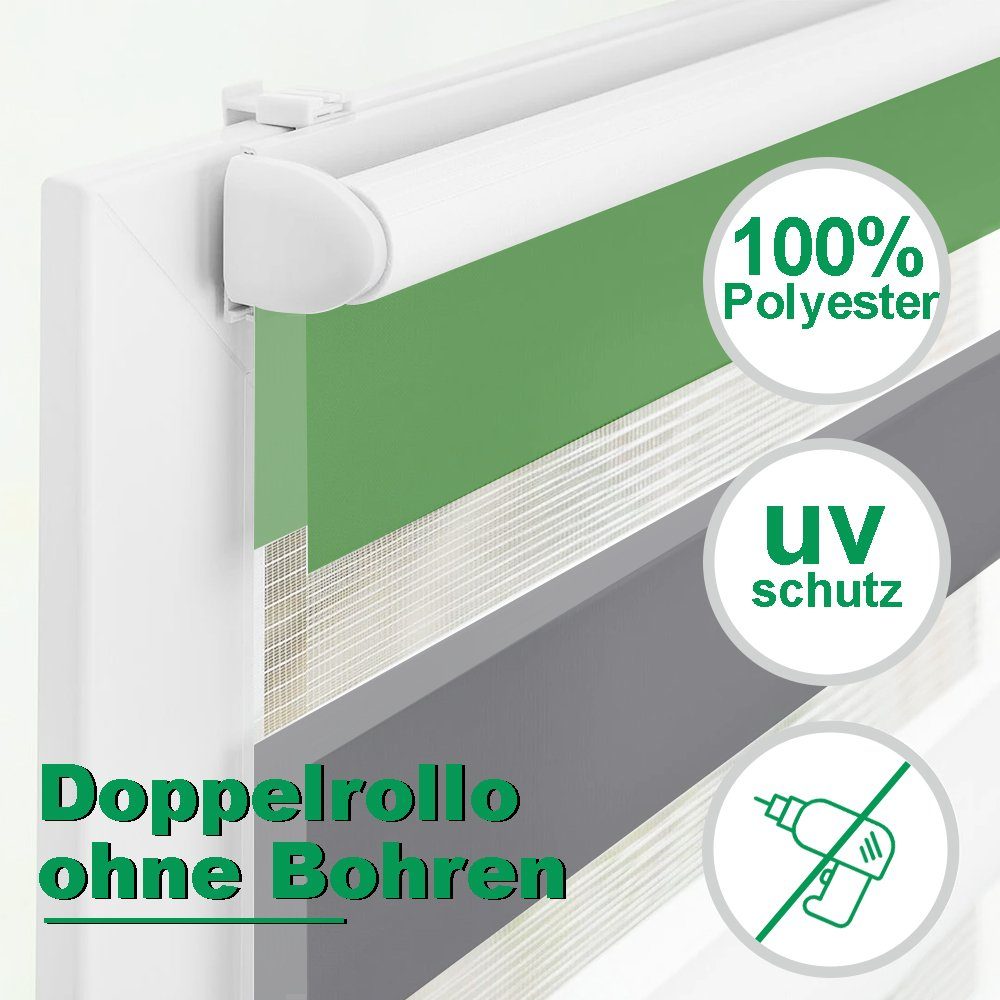 Doppelrollo Fensterrollos Ohne Bohren, Vkele, 130cm/160cm, klemmfix,klemmträger, Sonnenschutz, Lichtdurchlässig und Verdunkelnd.