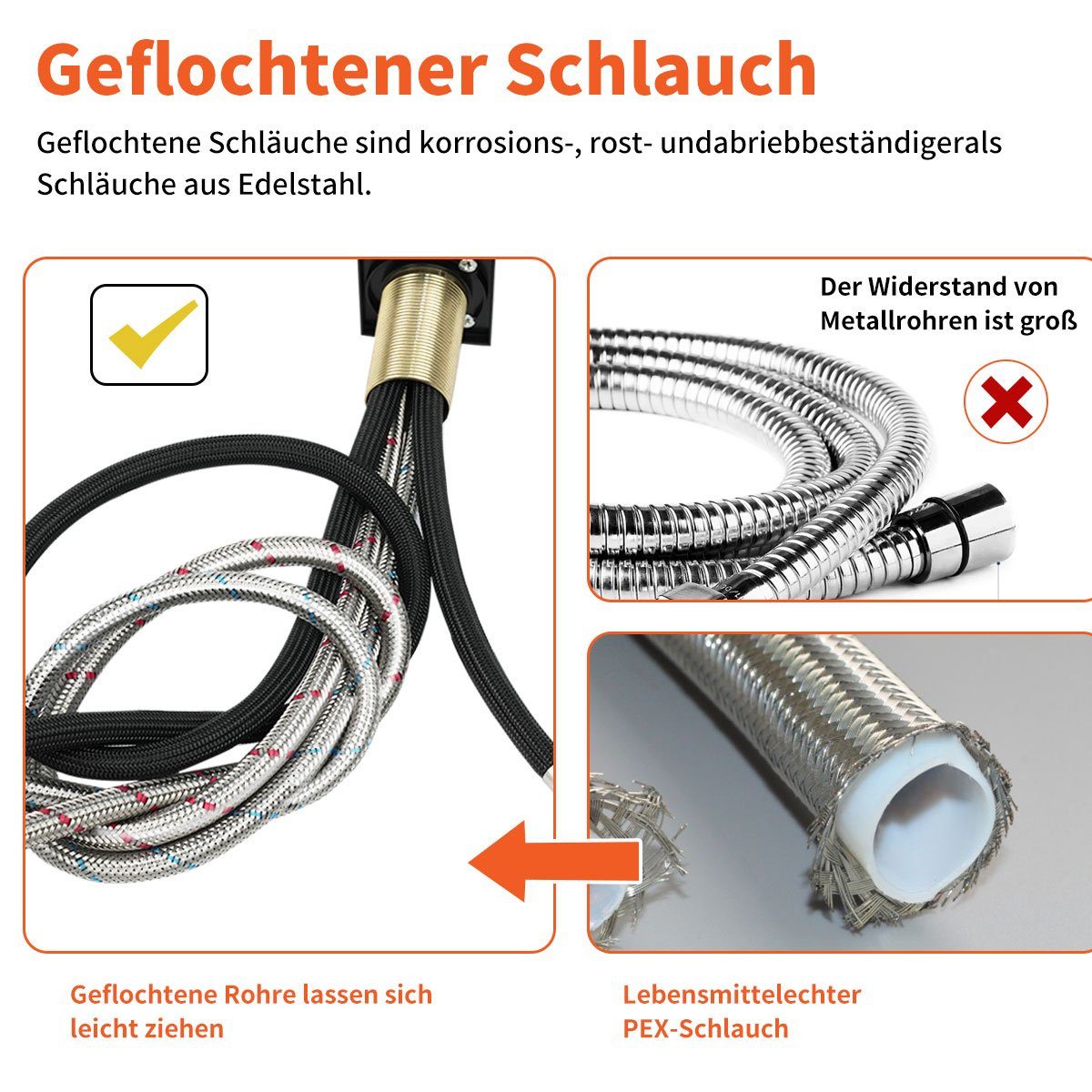 7Magic Waschtischarmatur Wasserhahn Küche, Hochdruck Armatur mit Brause Ausziehbar Armatur Mischbatterie Spültischarmatur, 360° Schwenkbar Zwei Sprühfunktionen